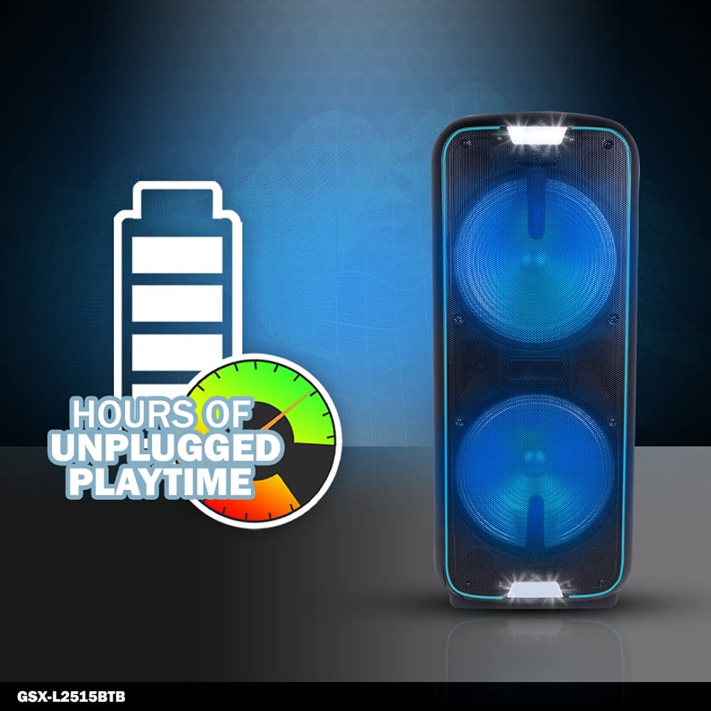 Gemini GSX-L2515BTB GSX-L2515BTB Portable Dual 15 in. Rechargeable Powered Bluetooth Loudspeaker