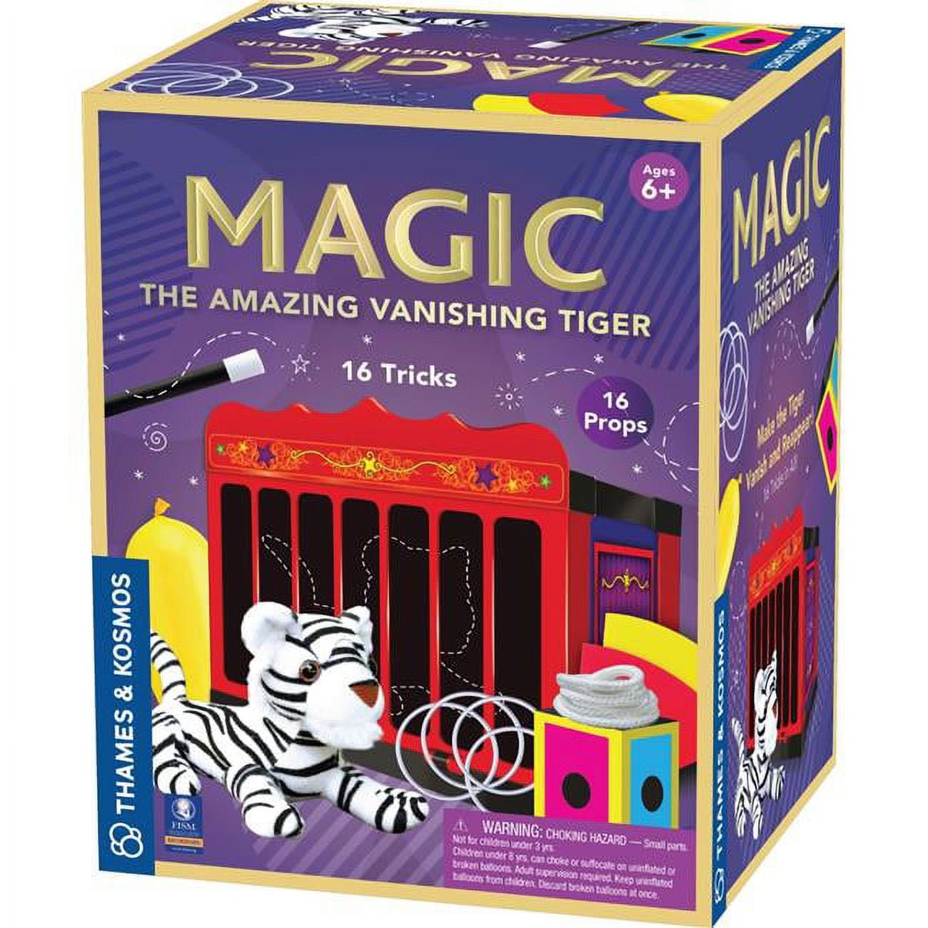 Thames & Kosmos Magic: The Amazing Vanishing Tiger Magic Set | 16 Tricks for Magicians Ages 6+ | Includes Plush White Tiger, Magic Cage and Wand & More