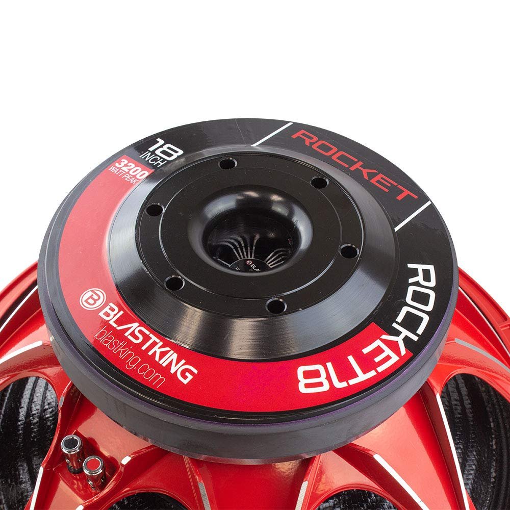 Blastking ROCKET18 18-inch Woofer 8-Ohms 1600-Watts RMS 3200-Watts Peak Fiver Cone 4.5-inch Voice Coil, 96.8 dB Sensitivity, 38 Hz - 1800 Hz Frequency Response