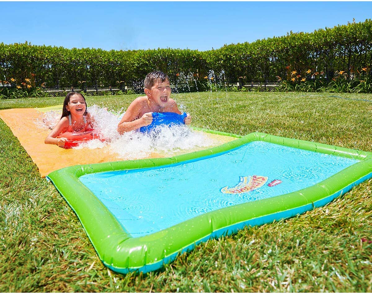 Wham-O Slip N Slide 18ft Lawn Water Slides for Kids, Heavy Duty Slip Slides with Bodyboards for Backyard Park Water Parties Summer Outdoor Activities