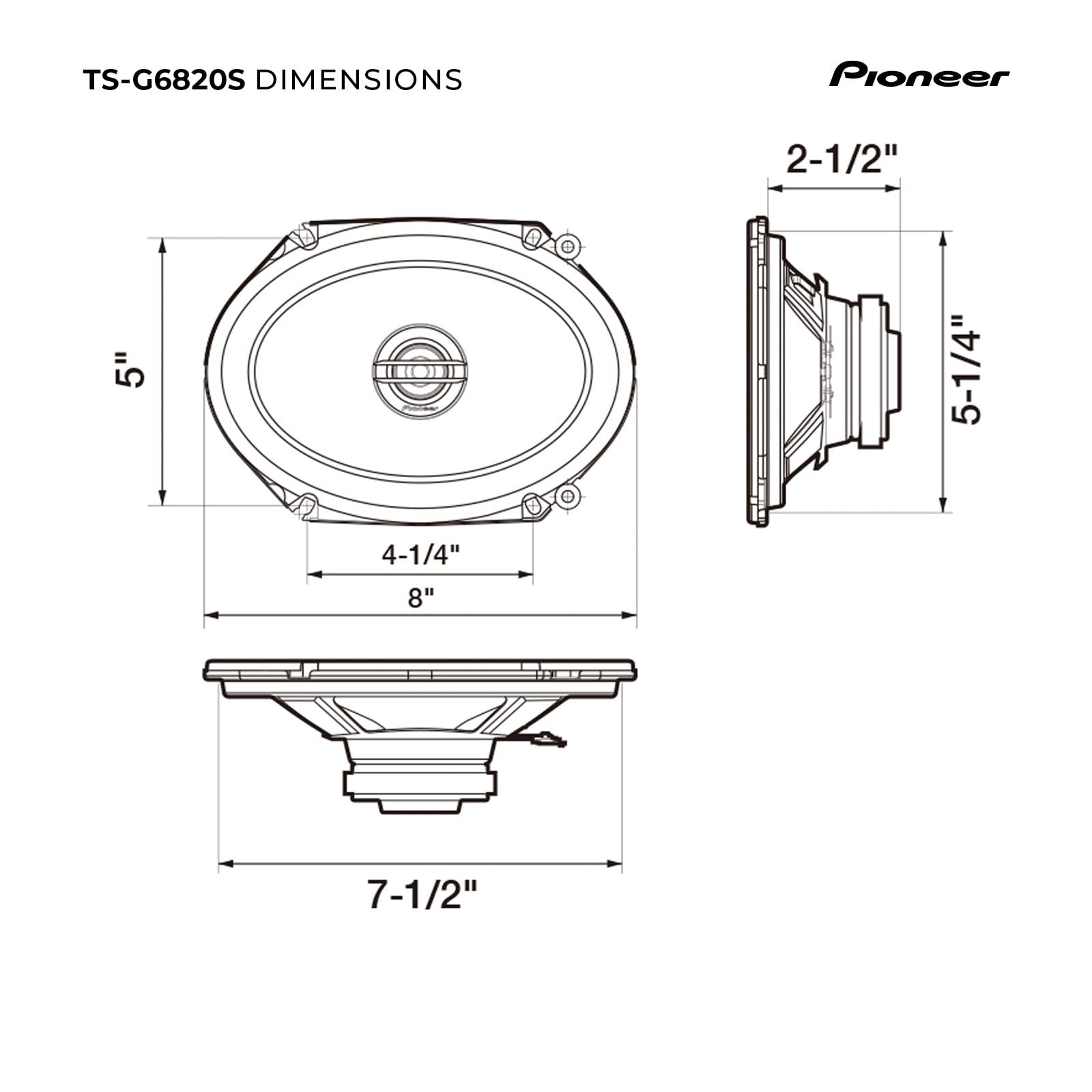 Pioneer G-Series TS-G6820S 6” x 8” 2-Way Speakers (Pair) – 250W Max, Balanced Sound + Smooth Treble, Great Stock Replacement, High-Efficiency Speaker Designed for OEM Power
