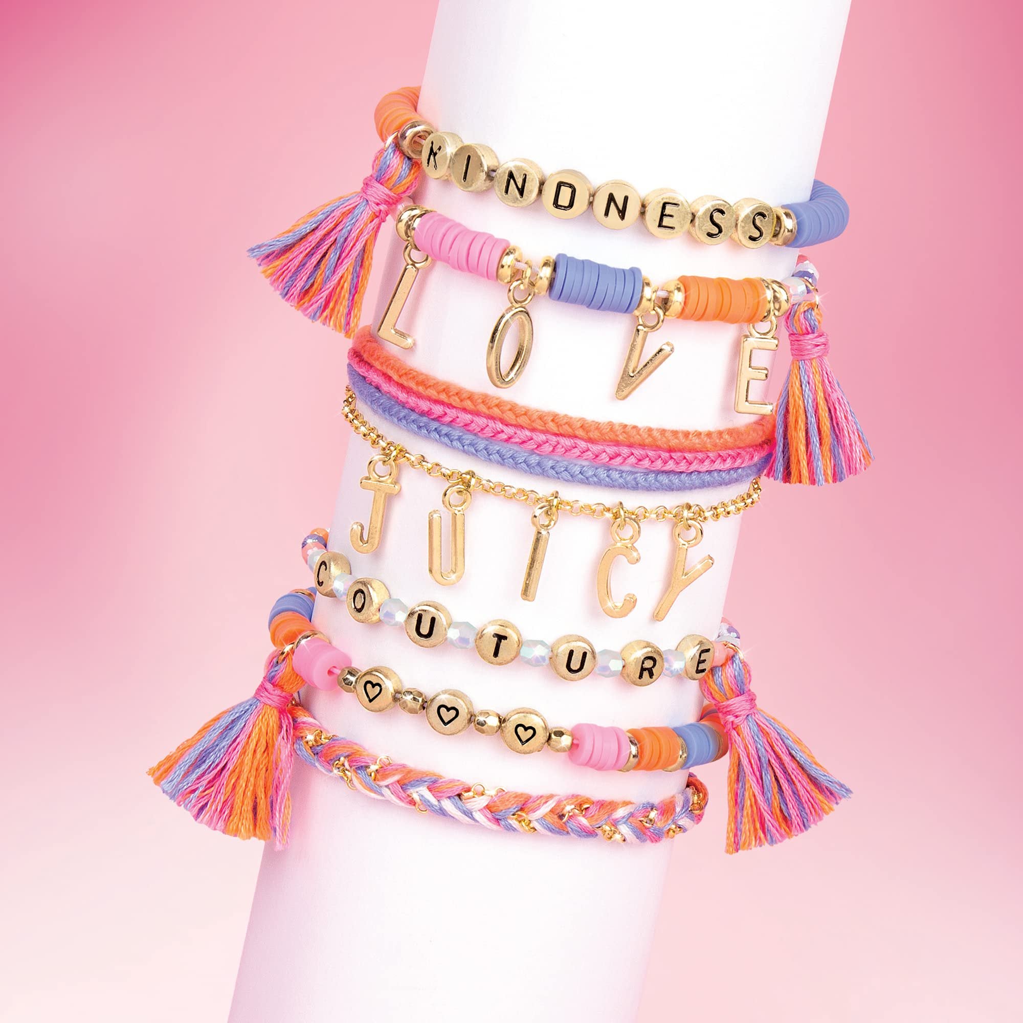 Make It Real - Juicy Couture Love Letters Bracelet Making Kit - Kids Jewelry Making Kit - DIY Charm Bracelet Making Kit for Girls - Friendship Bracelets with Flat Clay Beads for Girls 8-10-12-14