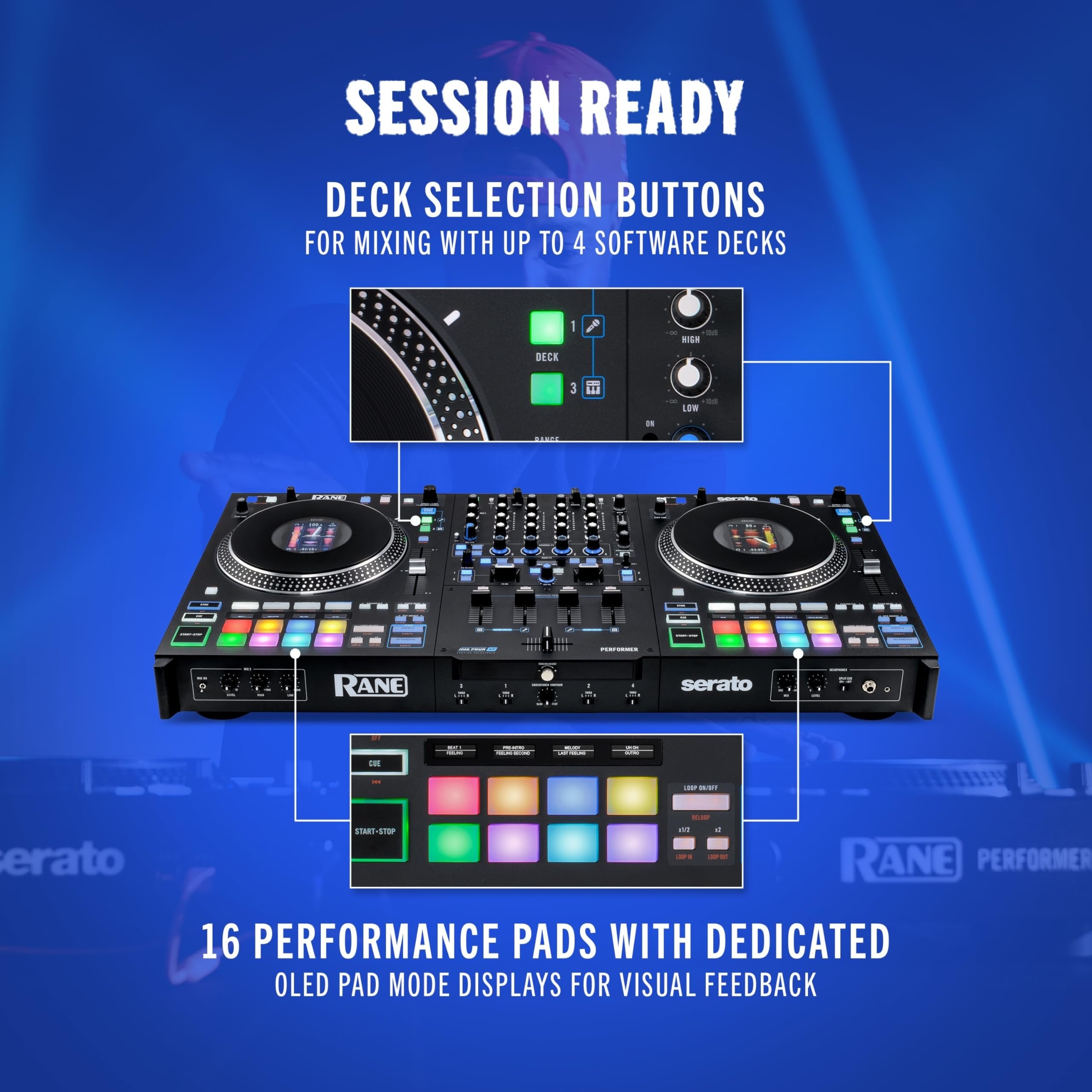 Rane PERFORMER 4-Channel Motorized DJ Controller, 7" Platters with Displays, Precision Feel Faders, Stem Split, Advanced FX, Serato DJ Pro Included