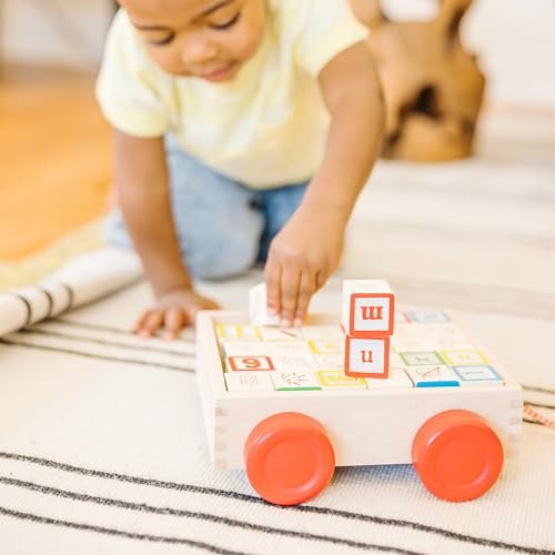 Melissa & Doug Classic ABC Wooden Block Cart Educational Toy With 30 1-Inch Solid ABC Wood Blocks For Toddlers Ages 2+