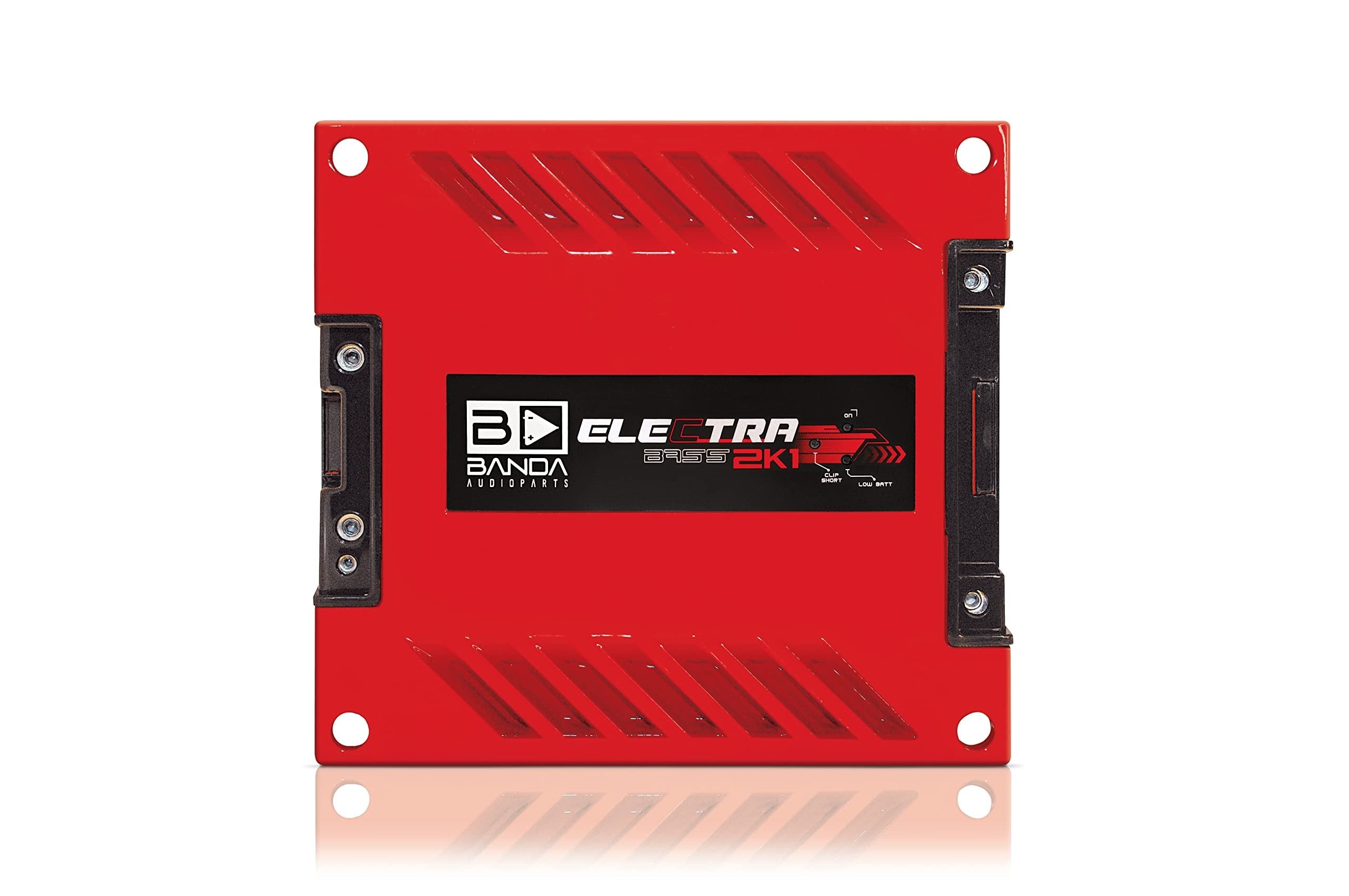 1-Channel Vehicle Audio Bass Amplifier - High-Powered Mono Bass Amplifier w/Subsonic Filter and Low Pass Filter Stable at 1 ohm, LED Indicators, Sound Specialization, Red - BANDA 2K1OHMRED