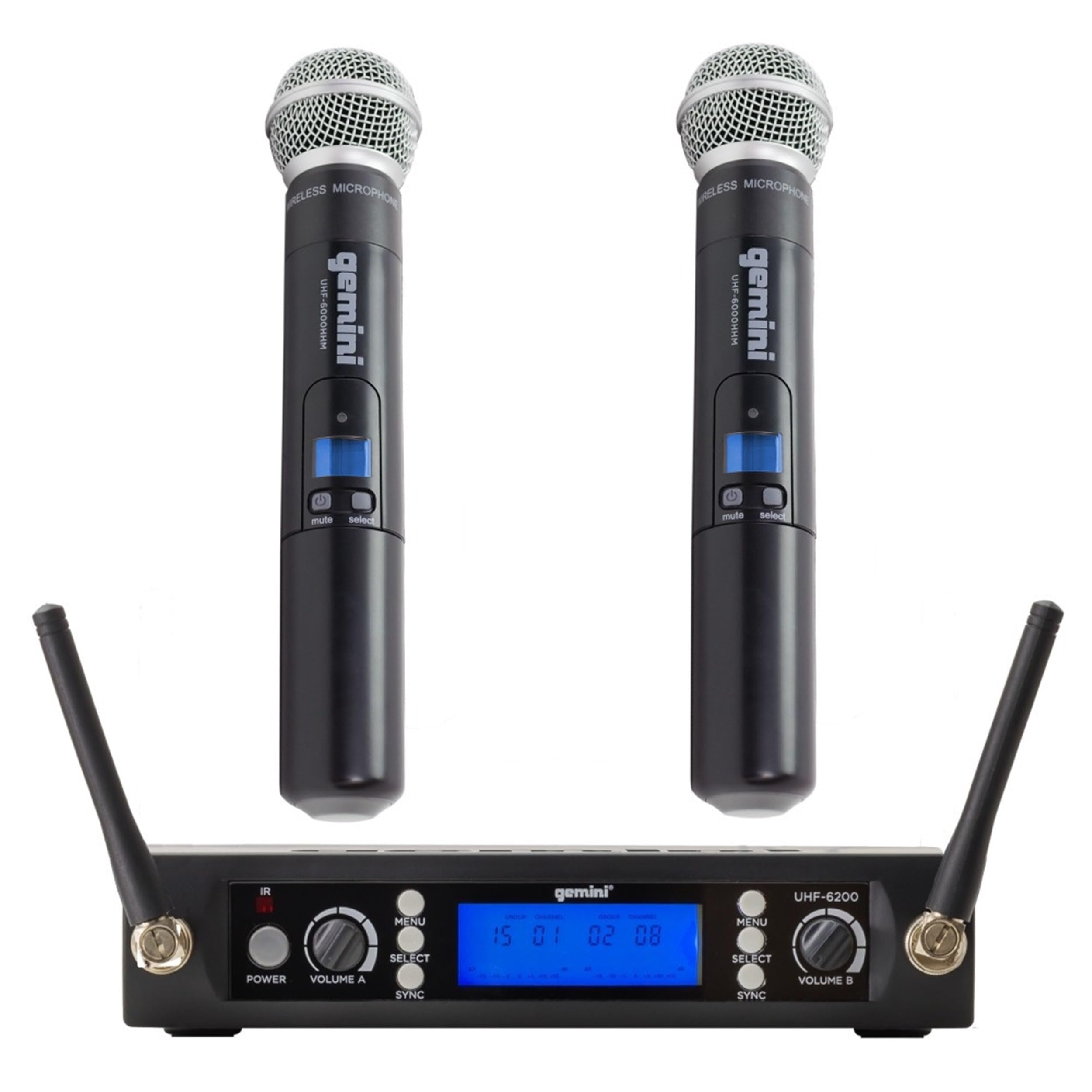 Gemini Sound Pro Dual Wireless Microphone System, Professional Handheld Long Range (150 Ft) Mic Set for DJ, Church, Karaoke, XLR Connector, 2 (UHF-6200M) Microfono