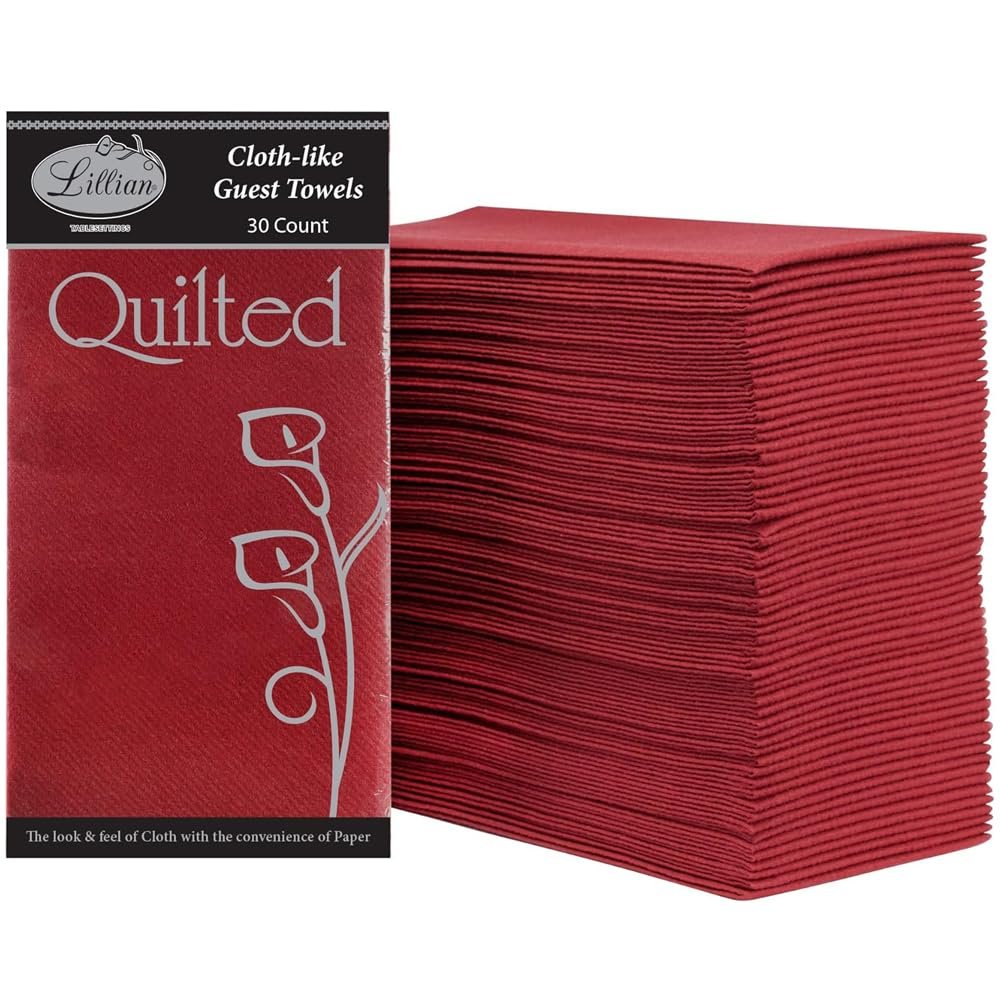 Premium Quilted Burgundy Cloth-Like Guest Paper Towel - (Pack of 30) - Elegant Design - Perfect for Bathrooms, Parties, and Special Events