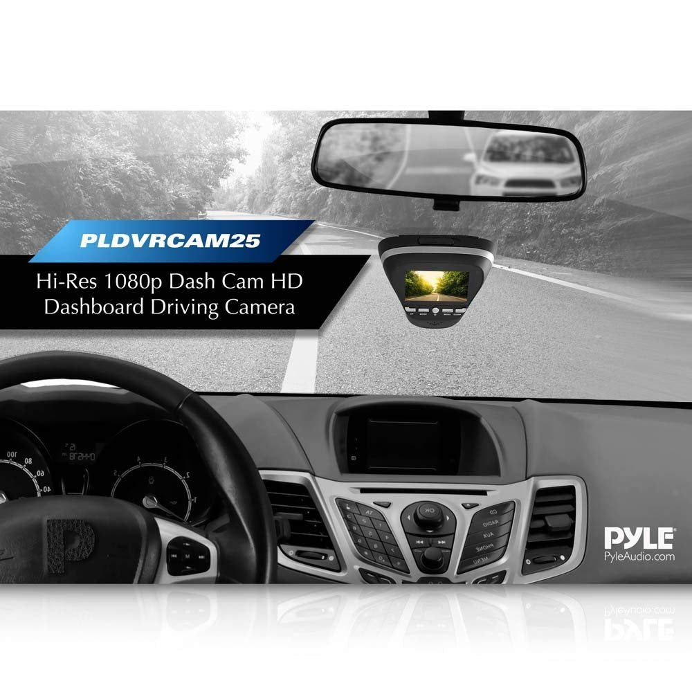 Pyle PLDVRCAM25 -1080p Dash Cam HD Dashboard Driving Camera for Cars and Vehicles with Night Vision - Discrete and Secure Window Mount - Snap Images and Record Video