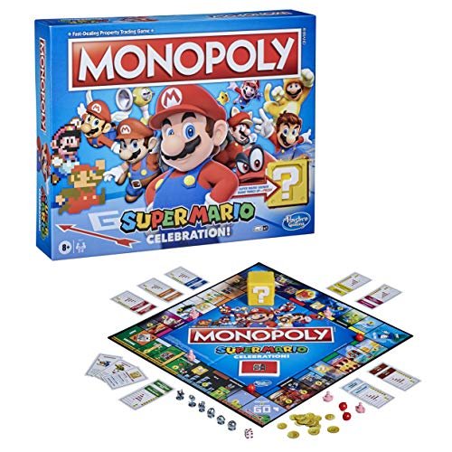 Monopoly Super Mario Celebration Edition Board Game for Super Mario Fans for 4 Players Ages 8 and Up, with Video Game Sound Effects