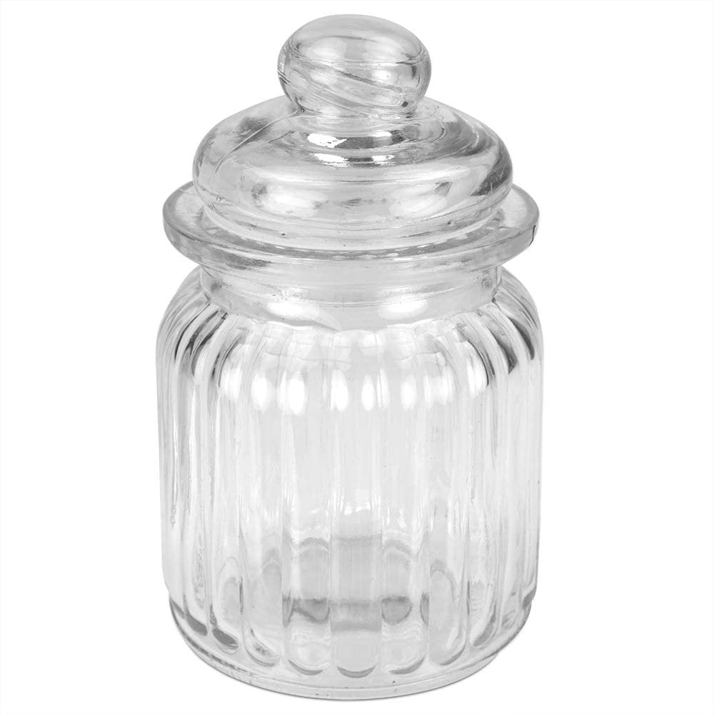Home Basics Multi-Purpose 8 oz. Rippled Glass Mini Pantry Storage Jar with Dome Lid, Clear