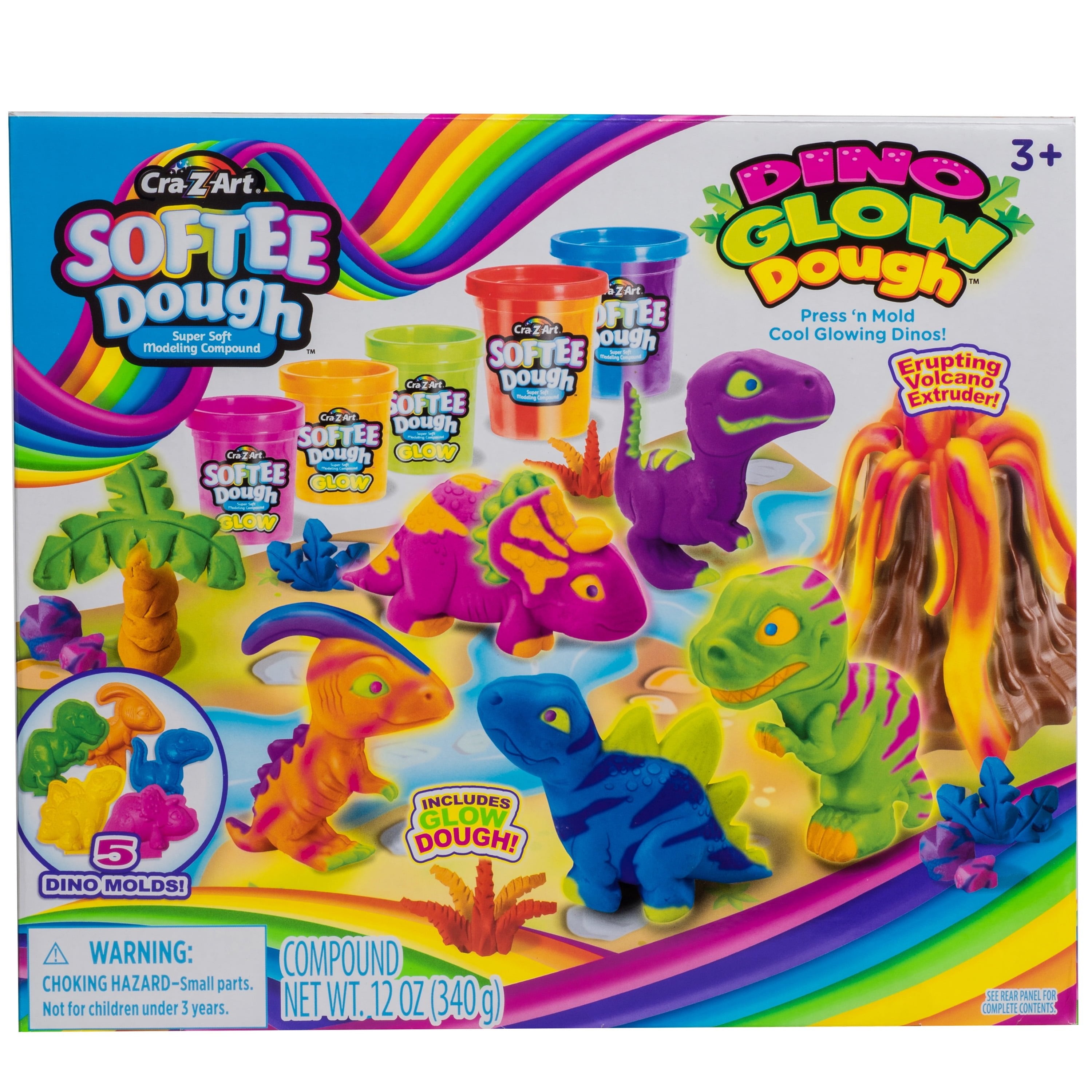 Cra-Z-Art Softee Dough Multicolor Dino Glow Dough, 1 Dough Set, Ages 3 and up