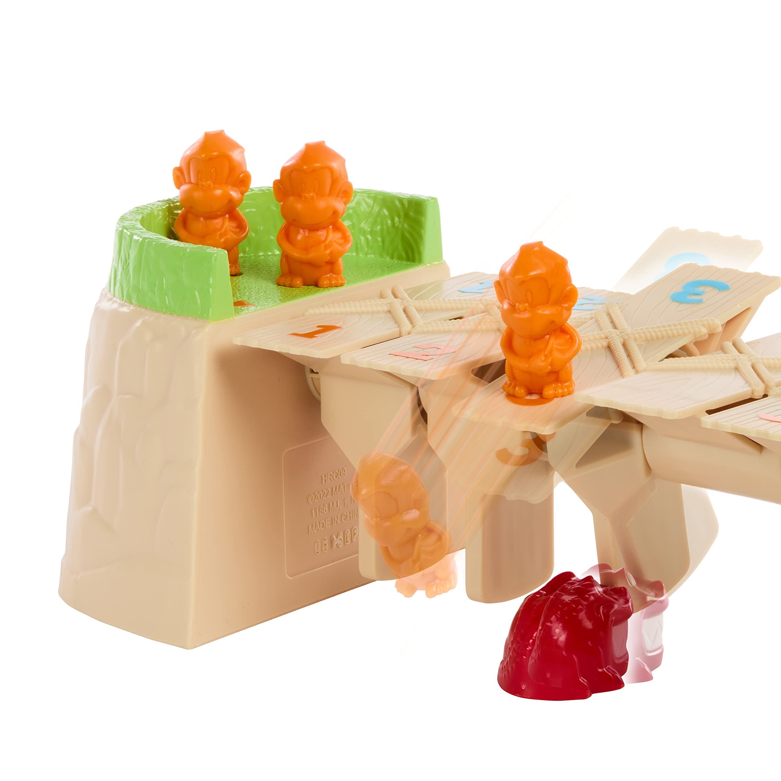 Mattel Games Greedy Gator 2-Player Kids Game for Game Nights & Parties, Get Monkeys Across The Bridge First with Rolling Alligator