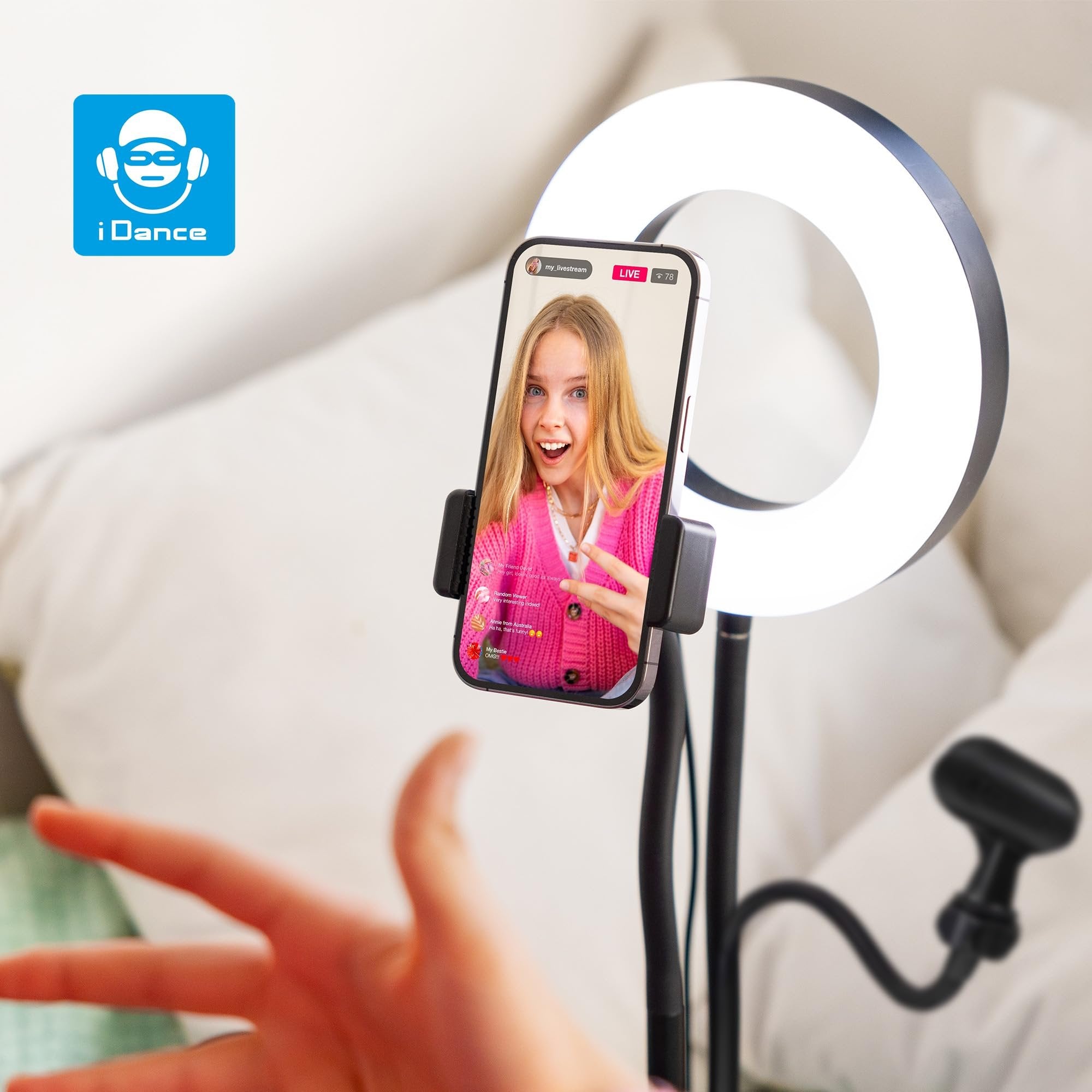 iDance LED Ring Light with Stand, 3.5", Portable Desk Ring Light with Cell Phone Mount, Microphone Holder and Tripod for Laptop, Selfie, USB Powered & Remote with Foldable & Adjustable Stand
