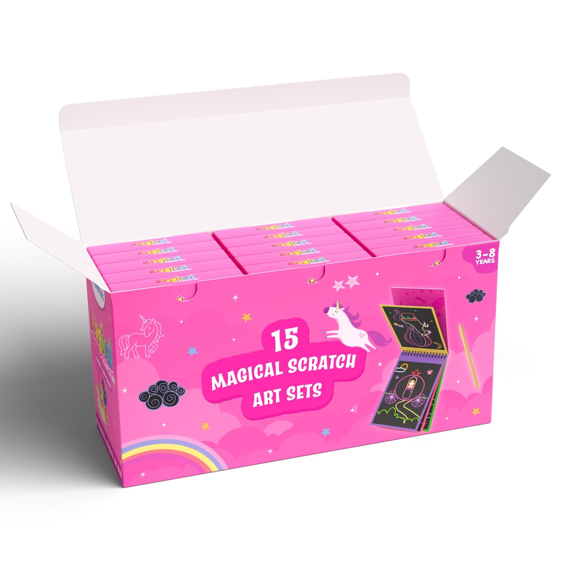 Skillmatics Party Favors (Pack of 15) - Magical Scratch Art Set for Kids, Unicorns & Princesses, Pink Goodie Bag, DIY Art & Craft Activity, Gifts for Girls, Boys Ages 3, 4, 5, 6, 7, 8