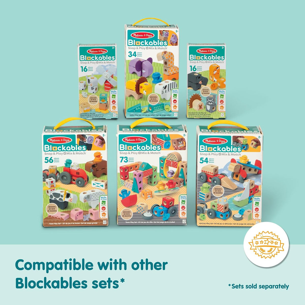 Melissa & Doug Blockables Farm Connectable Wooden Building Blocks Set