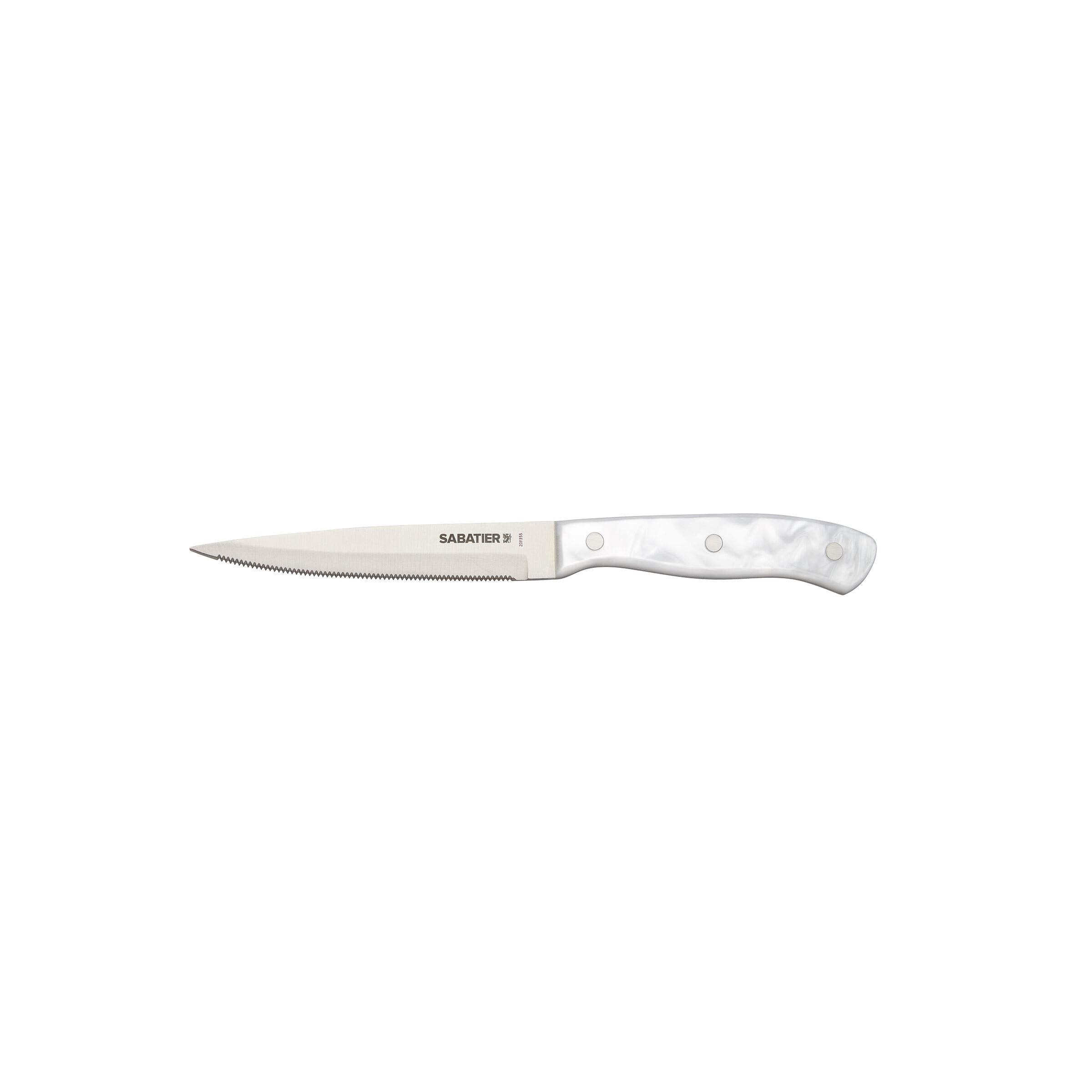 Sabatier Triple Riveted Serrated Utility Knife, 5-Inch, Razor-Sharp Kitchen Knife to Cut Fruit, Vegetables and more, High-Carbon Stainless Steel, White