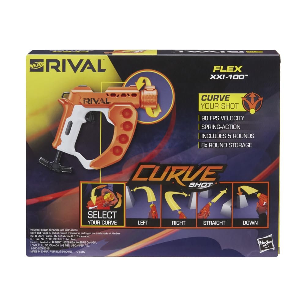 Nerf Rival Curve Shot - Flex XXI-100 Blaster - Fire Rounds to Curve Left, Right, Downward or Fire Straight - 5 Rival Rounds