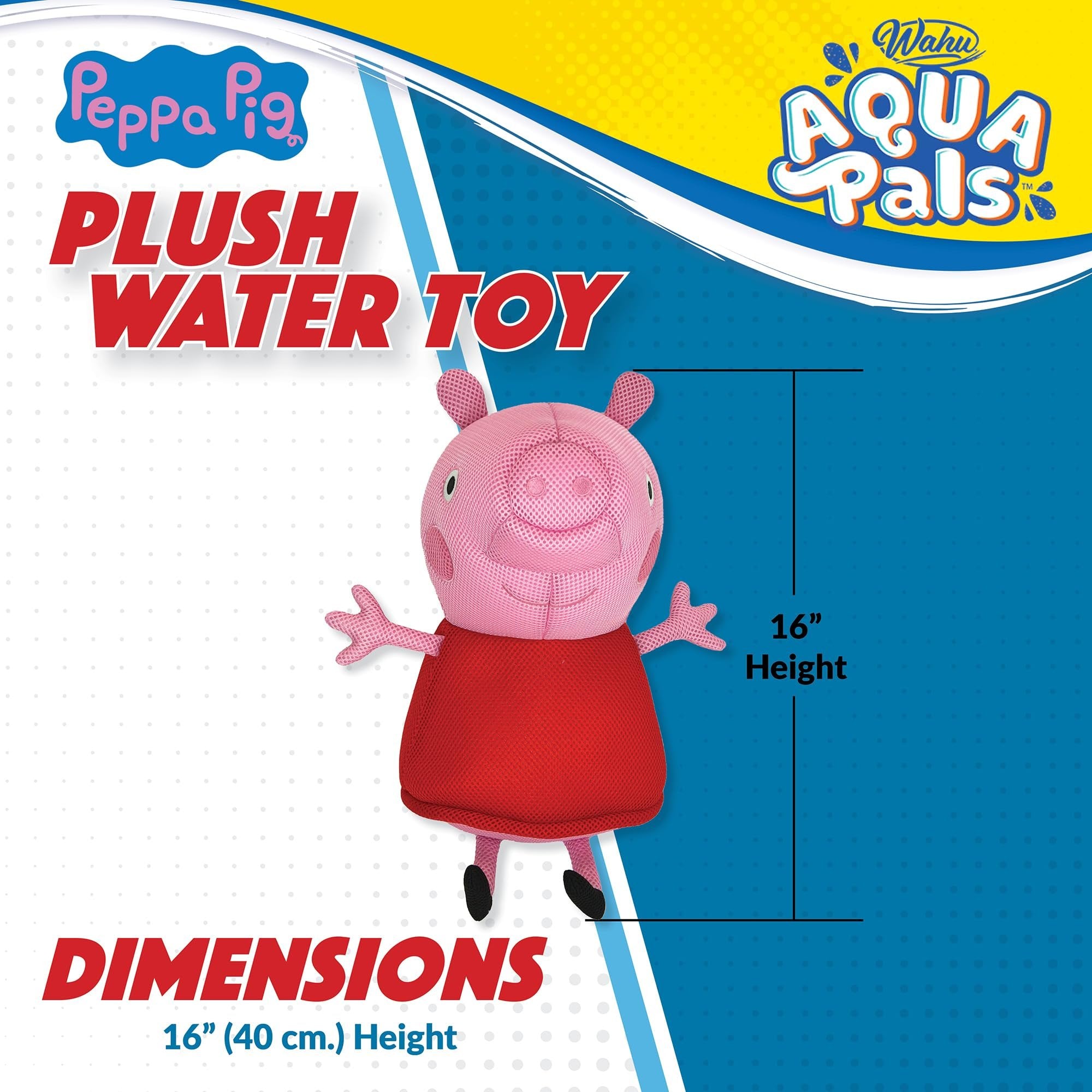 Wahu Aqua Pals Peppa Pig Plush Water Toy for Kids Ages 2+, Fast-Drying Waterproof Plush Doll Toy for Pool and Bathtub, Pink/Red, 16", Medium