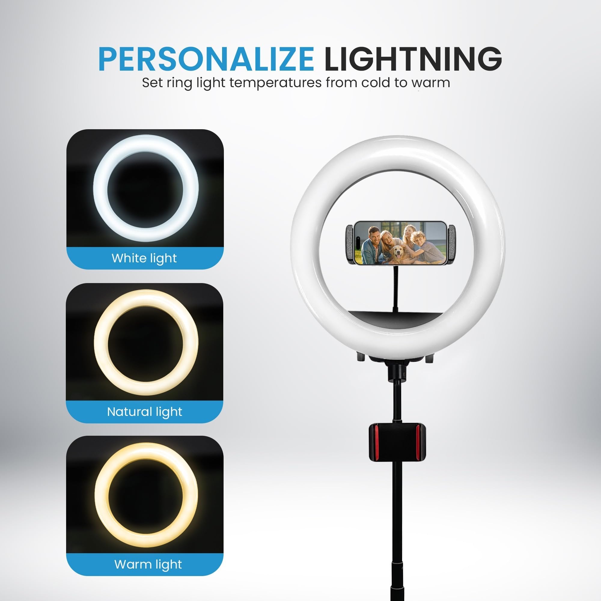 iDance LED Ring Light with Cell Phone Holder, 10", USB Powered with Bluetooth Remote Control and Foldable Adjustable Tripod Stand, Selfie, Makeup Ring Light with Universal iPad Mini Holder