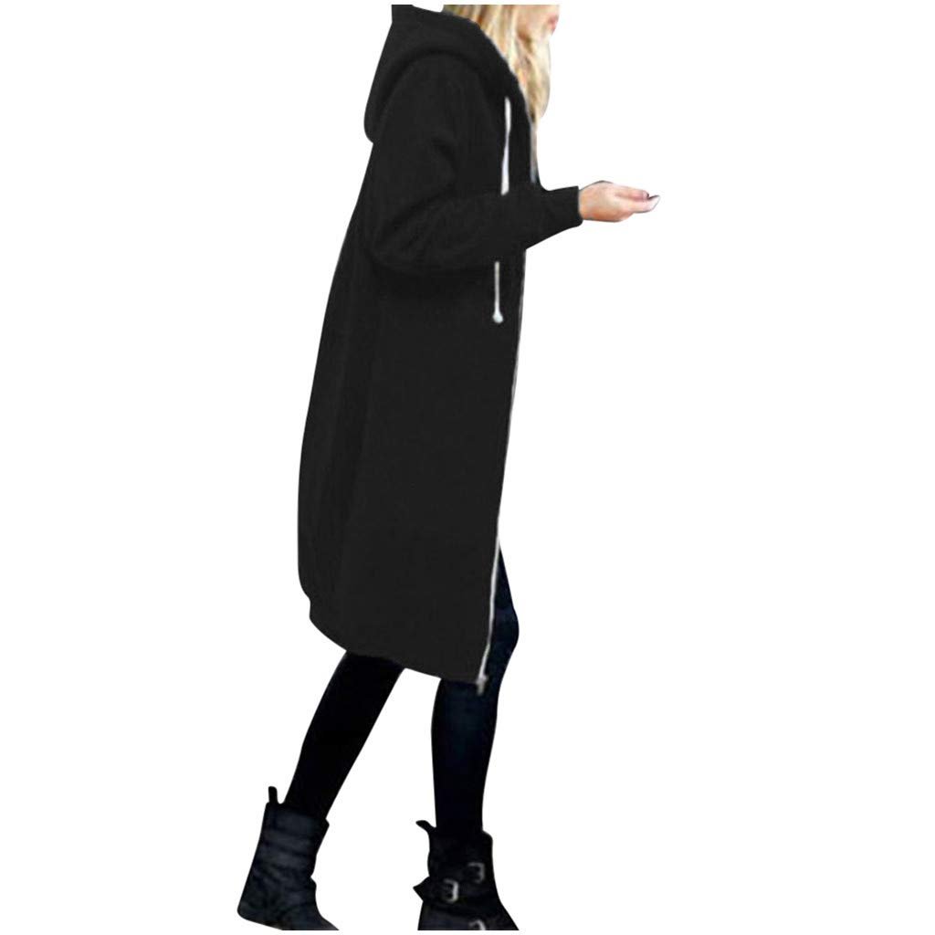 Women Warm Zipper Open Winter Hoodies Sweatshirt Long Coat Jacket Tops Outwear