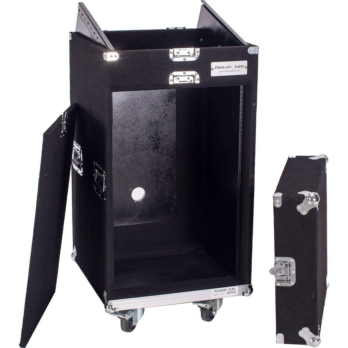 DEEJAY LED Professional Flight Carpet Case For 10u Slant Mixer Top, 16u Bottom For Amplifiers, With Caster Board Carpet Wrapped Exterior Durable Casters For Easy Transportation DEEJAYLED TBHMC1016WE