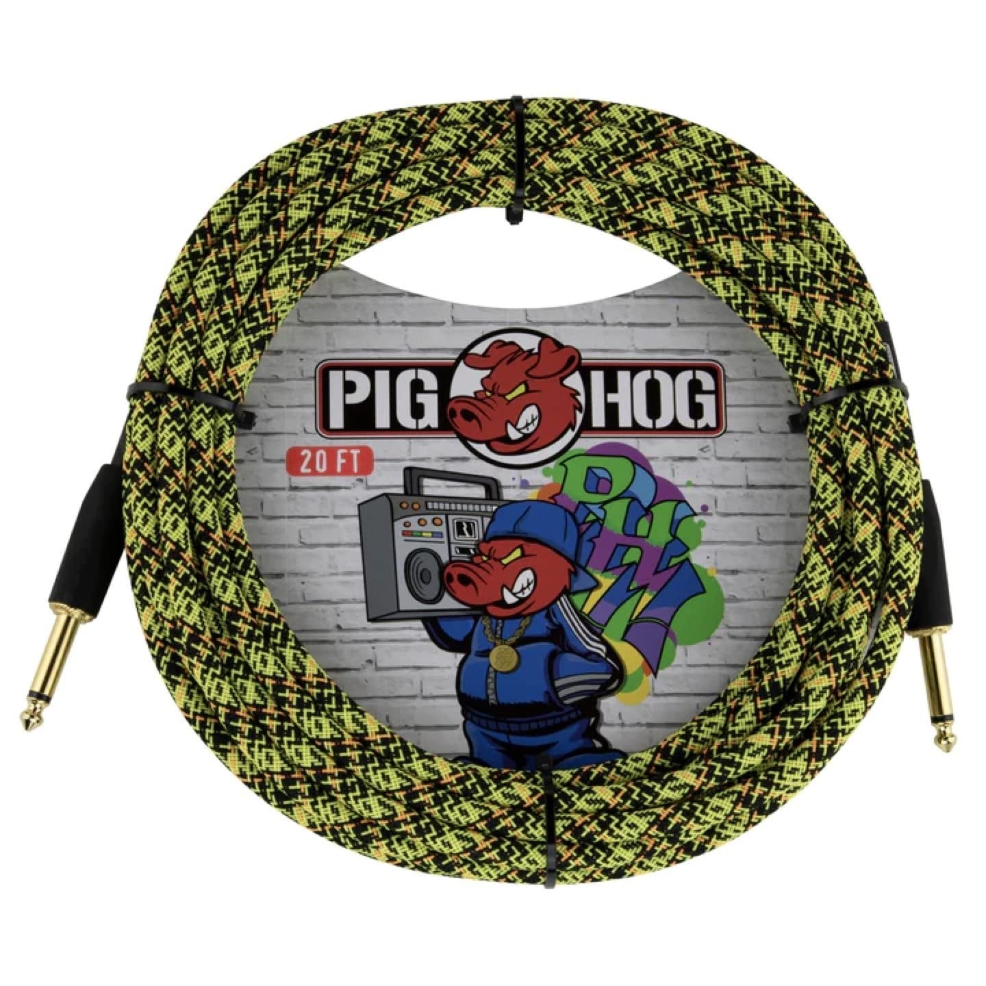 Pig Hog"Yellow Graffiti Woven Instrument Cable, 20-Foot, Straight 1/4"