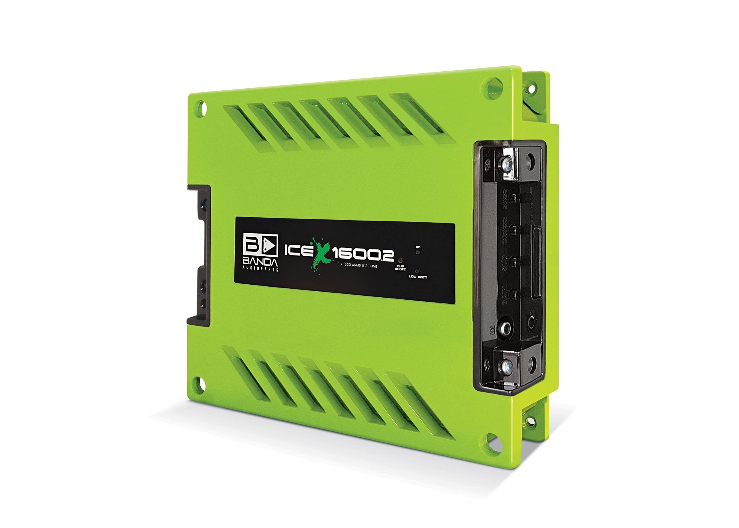 1-Ch. Vehicle Audio Bass Amplifier - 1900W High-Powered Mono Bass Amp w/Subsonic Filter and Low Pass Filter Stable at 2 ohms, LED Indicators, Sound Specialization, Green - BANDA ICEX1600.2GREEN