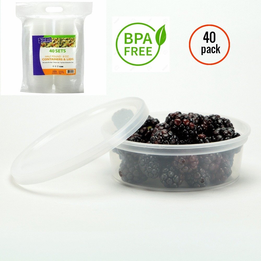 Nicole Home Collection Deli Food Storage Containers with Lids, 8-Ounce, 40-Pack, Leak Proof, Airtight, Microwave & Dishwasher Safe, Stackable, Reusable, And BPA Free