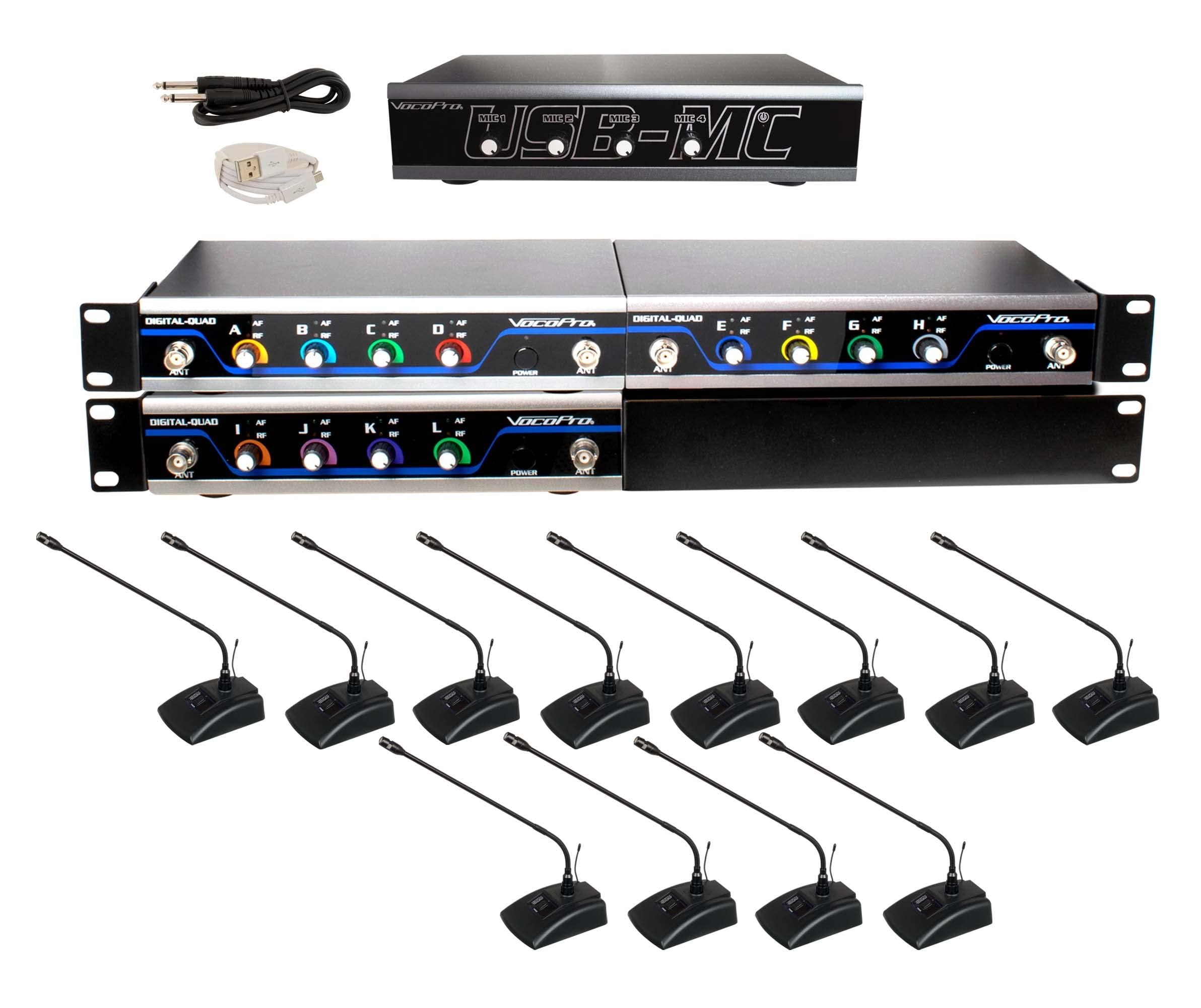 VocoPro USBCONFERENCE12 12-Channel Wireless Microphone and Transmitters/USB Interface Package