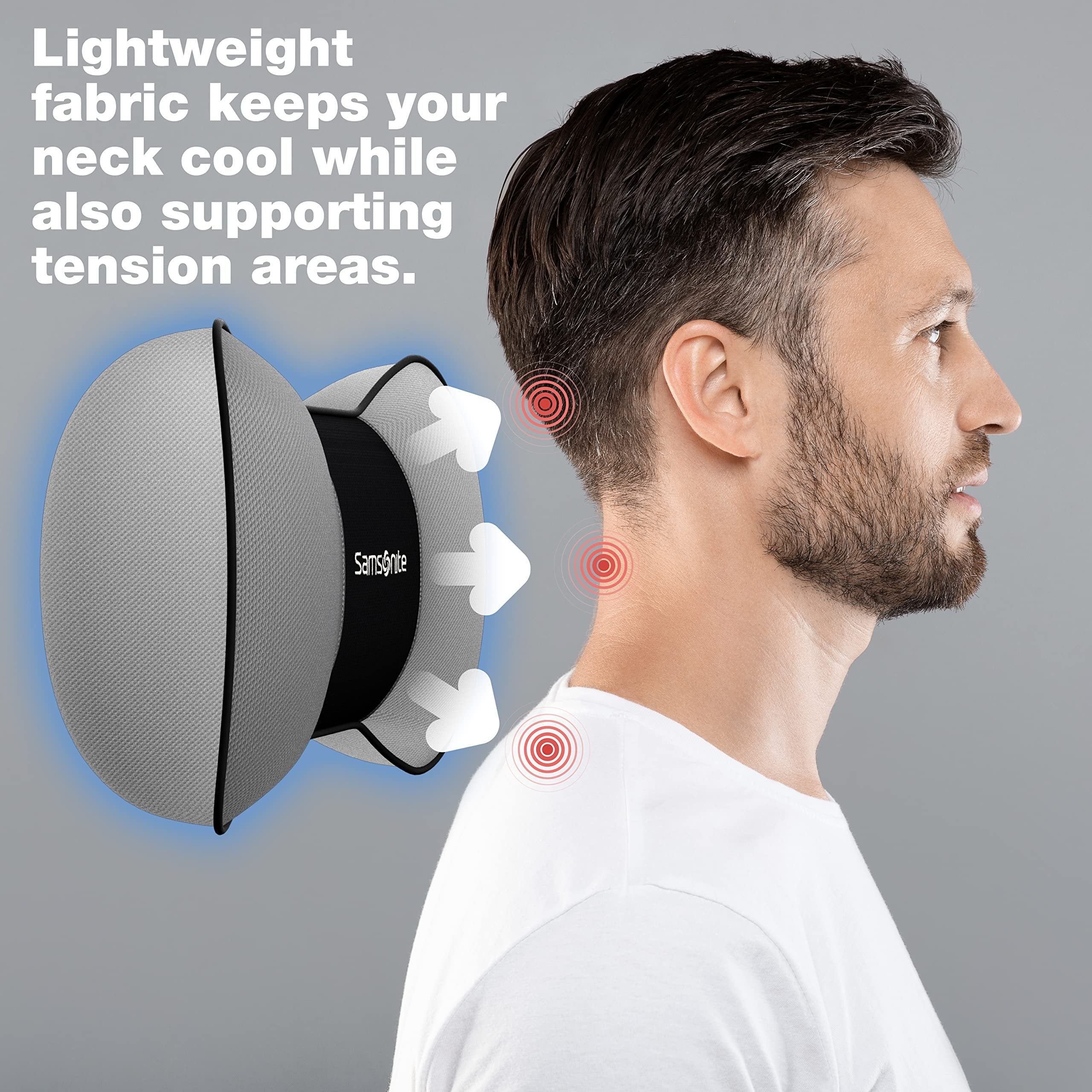 Samsonite Neck Pillow for Car – Ergonomic Memory Foam Headrest Cushion – Car Seat Support for Driving Comfort – Compact Neck Rest – Travel Pillow for Long Road Trips