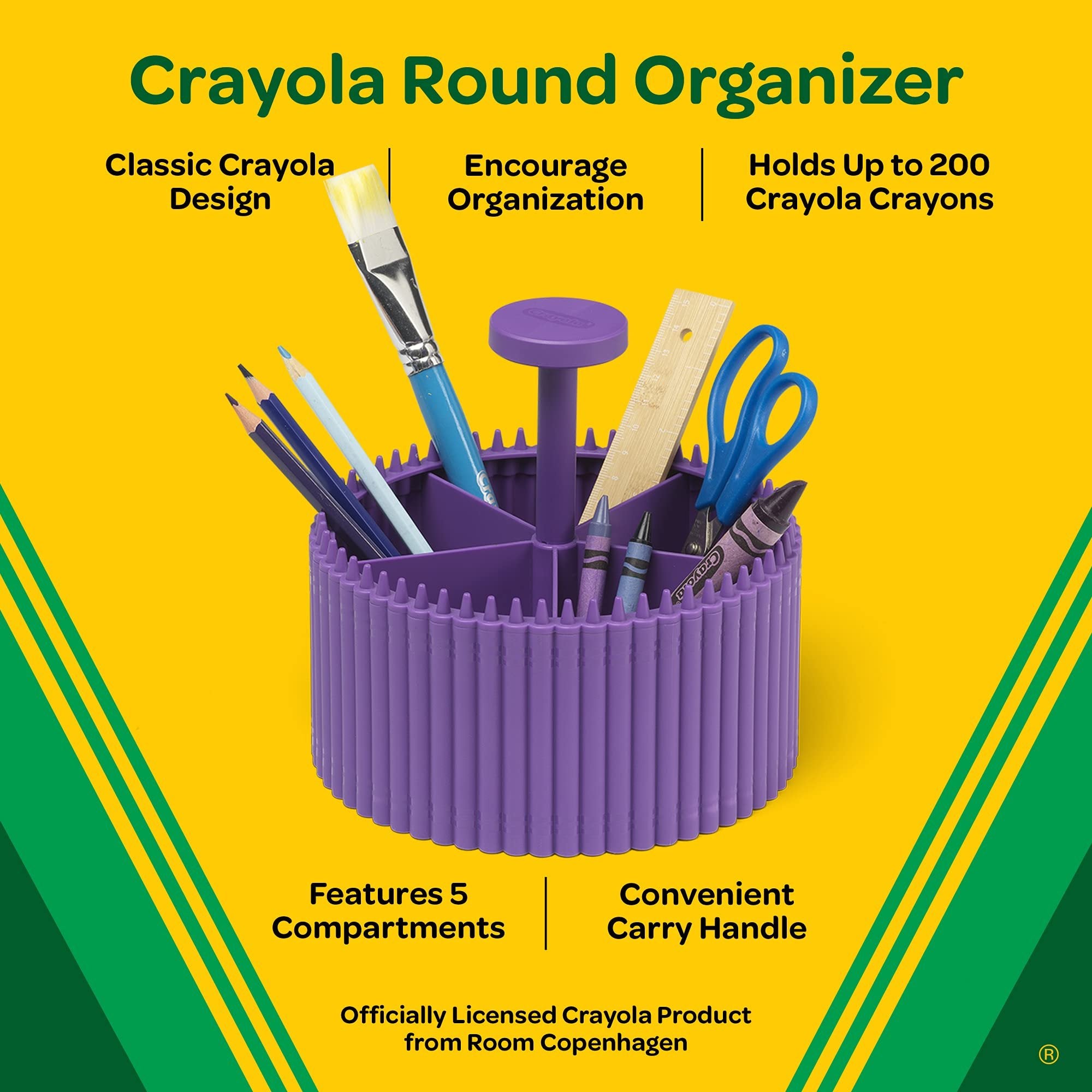 Crayola Round Storage Organizer - Creative Kids Desk Organizer with 5 Sections for Storing Pens, Pencils, Crayons and Other School/Office Supplies, Violet (Purple), Kids 3+ Years (20022587)