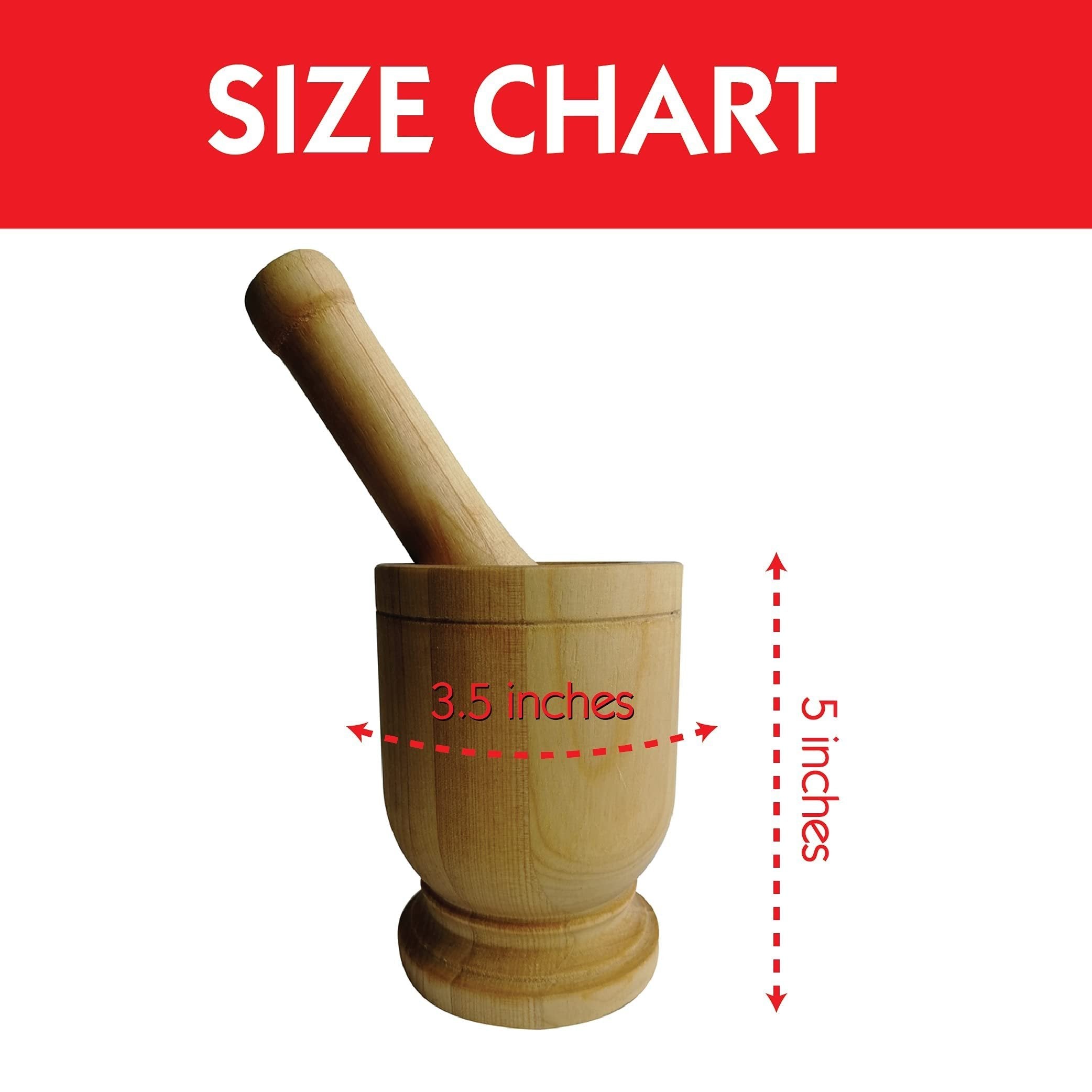 Bene Casa - Natural Wooden Mortar and Pestle (5" x 3.5" - 8 oz Capacity) - Grinder for Spices, Seasonings, Pastes, Pesto, and Guacamole