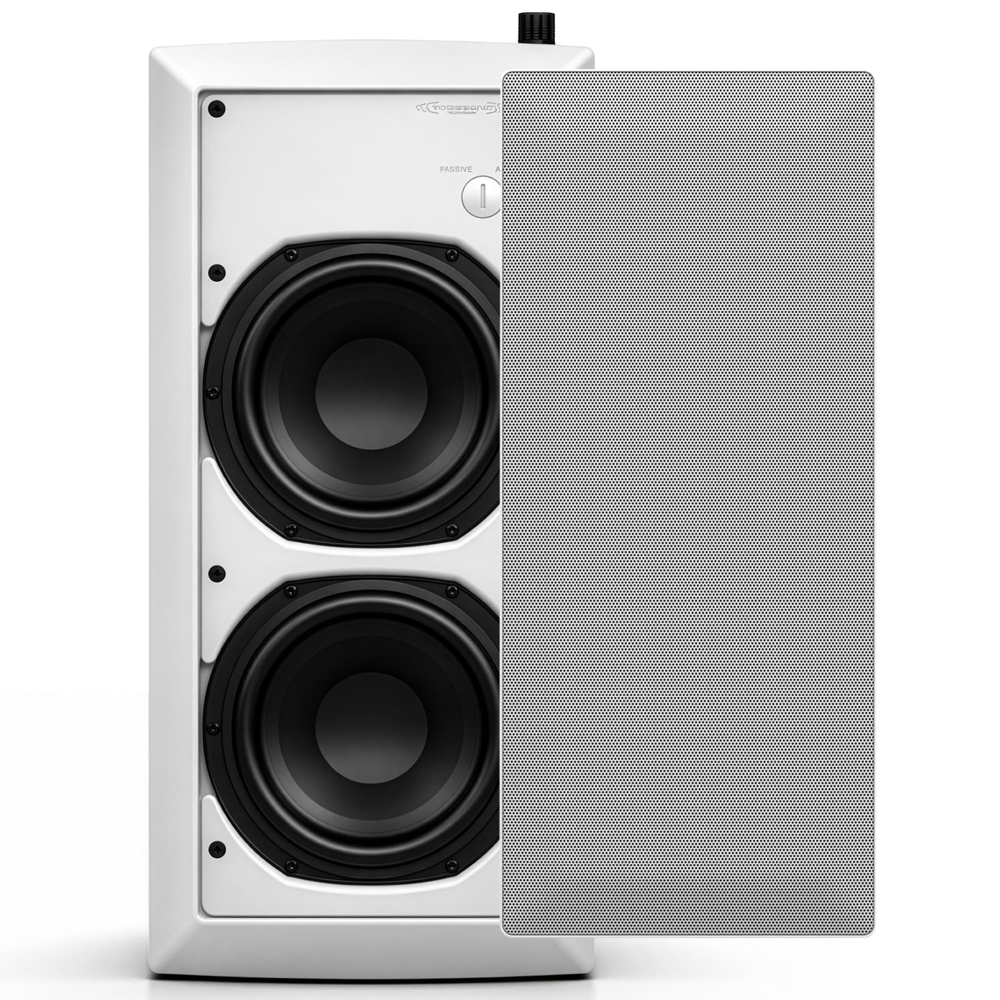 DEEJAY LED 2 × 6-Inch in-Wall Subwoofer, 100–400W High Power Subwoofer for Home Theater, Office, Retail, 8 Ohm Stereo / 4 Ohm Mono, White Paintable Finish, Gold Terminals