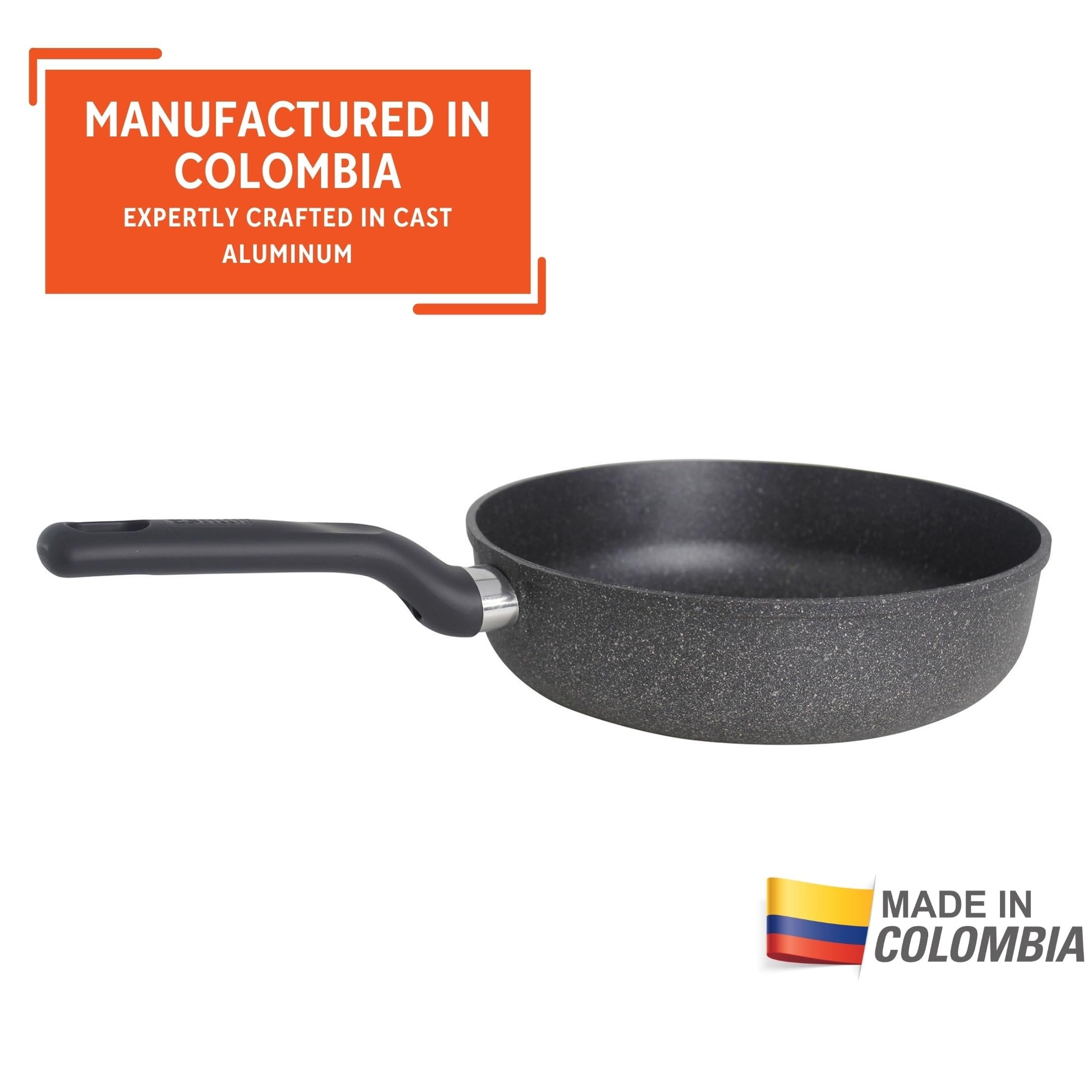 IMUSA 9in Gusto Cast Aluminum Speckled Nonstick Fry Pan with Soft Touch Handle, Gray