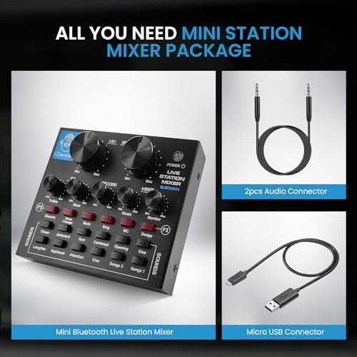 IDANCE Professional Wireless Audio Mixer, 8 Channel Bluetooth Broadcasting and Recording Portable Mixer with Sound Card, Audio Interface Sound Mixer Board with Effects for DJ, Music and Karaoke