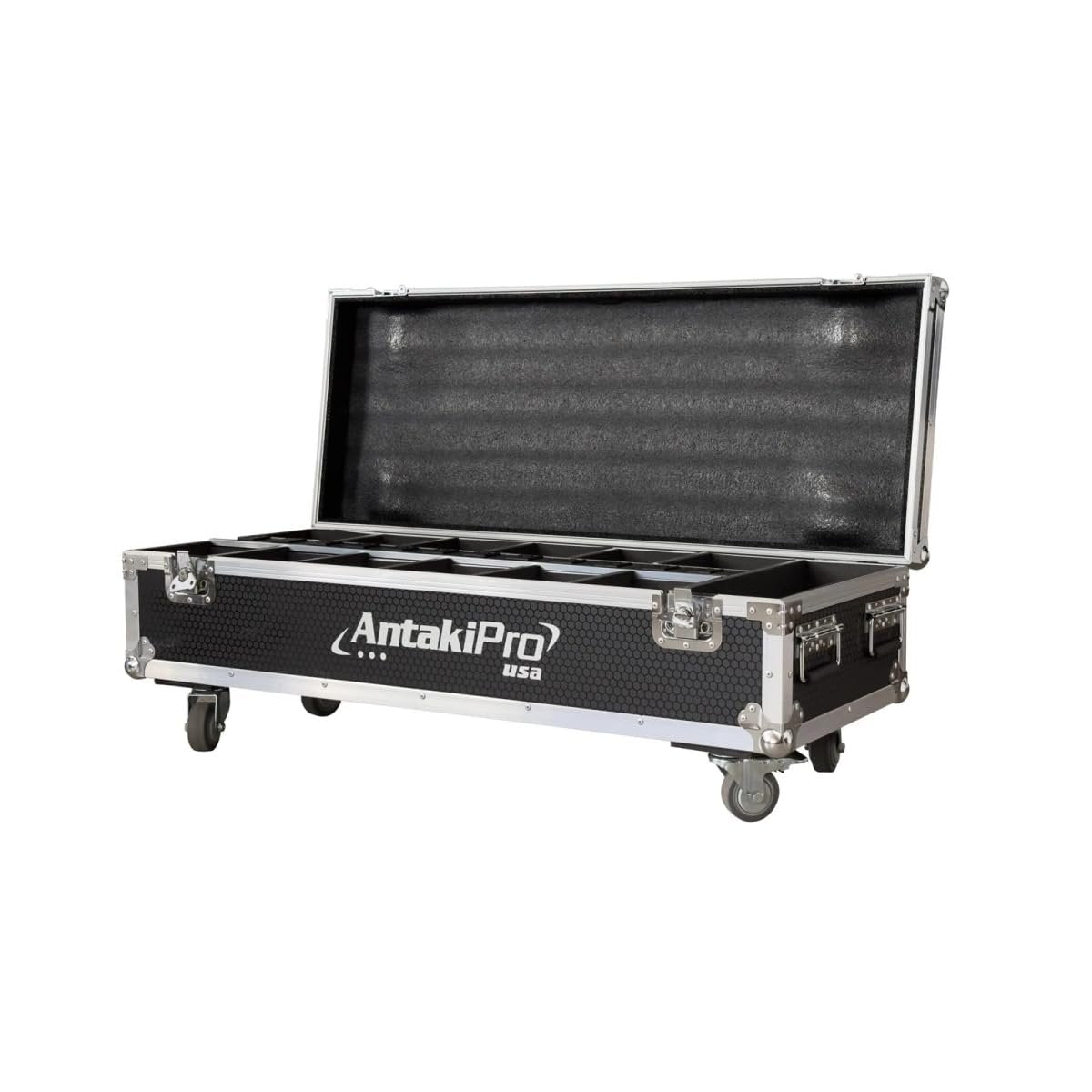 ANTAKIPRO AP-6X6CASE PRO Rolling Equipment 12-Bay Charging Organizer, 6x6 Storage Compartments, Holds 12 units AP-6X6PAR Rolling Road Flight Case with Wheels Black