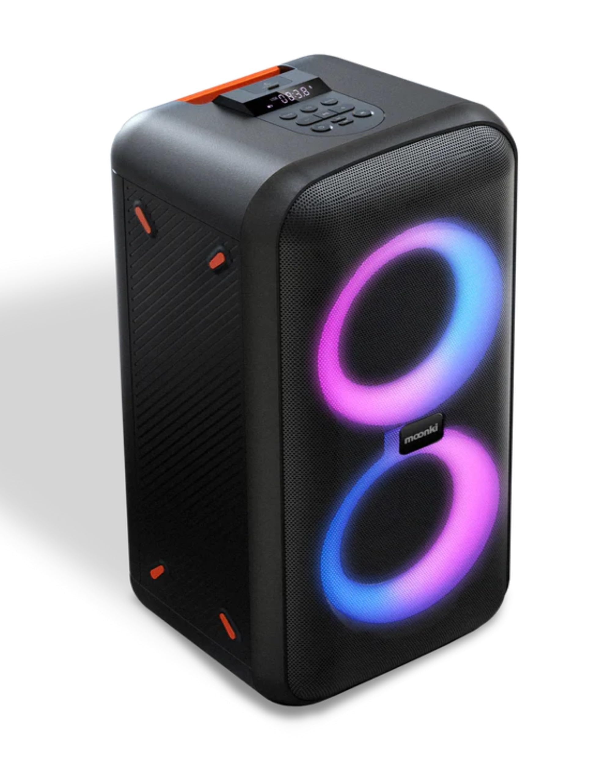 Moonki Sound MW-PB250 Dual 5-inch Woofer LED Lighting Portable 2-Way Party Box Active Speaker 900W PMPO 60 Wrms Rechargeable Batt with BT Connectivity