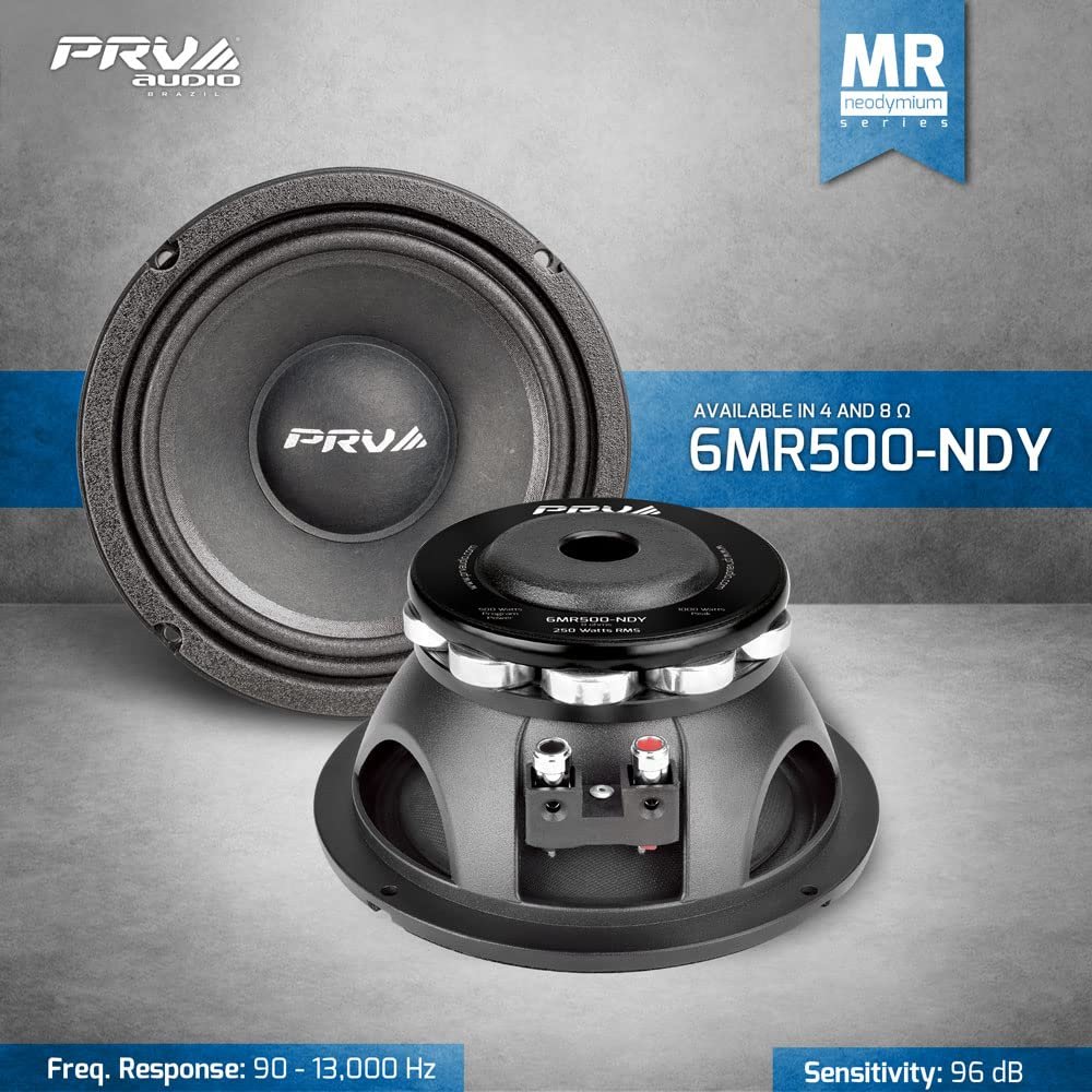 PRV AUDIO 6.5 Inch Midrange Speaker 6MR500-NDY 500 Watts 8 Ohm Neodymium Magnet, High Output Loudspeaker for PRO Audio & Car Audio (Single)
