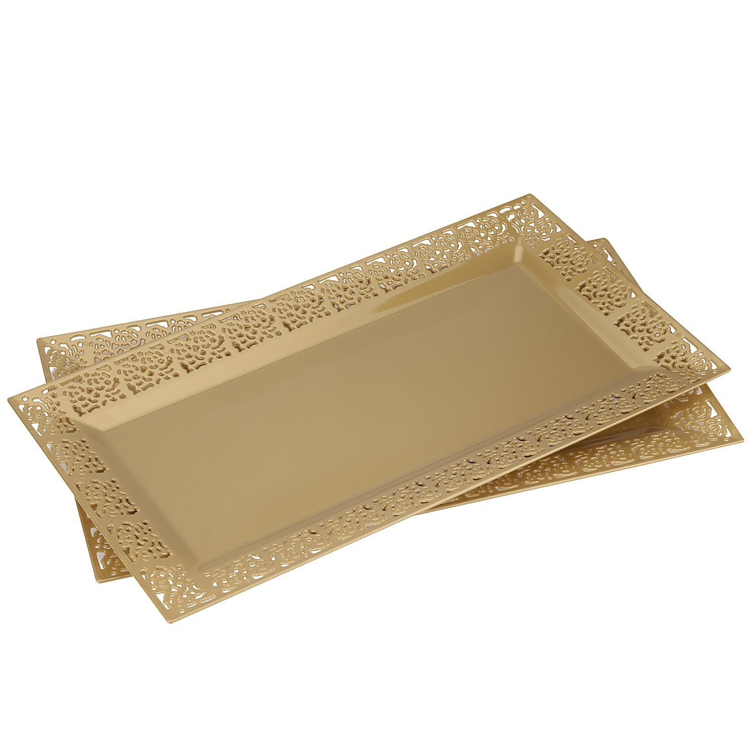 Silver Spoons and More Off White Lace Rim 14"x7.5" Heavyweit Plastic Set of 2 Serving Trays