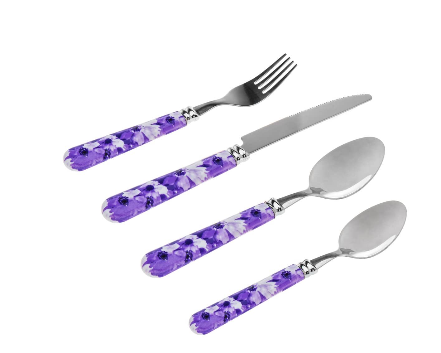 Godinger Fork, Knive, Tablespoon and Teaspoon Flatware Purple Floral 16 Piece Set