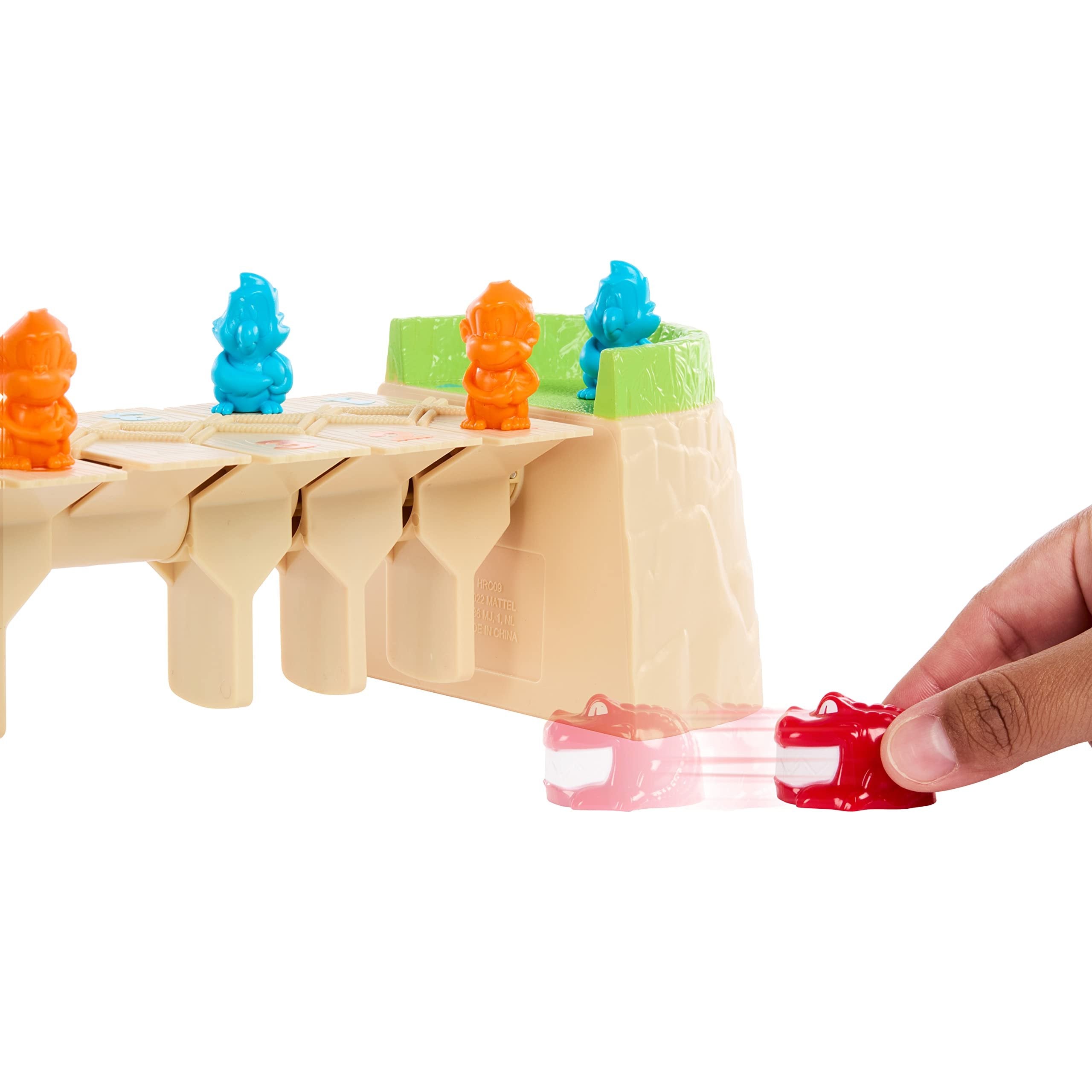 Mattel Games Greedy Gator 2-Player Kids Game for Game Nights & Parties, Get Monkeys Across The Bridge First with Rolling Alligator