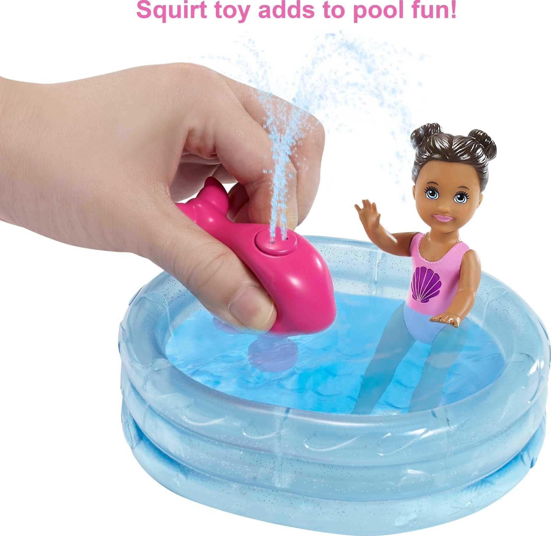 Barbie Skipper Babysitters Inc Playset with Skipper Doll, Color-Change Small Doll, Pool, Squirt Whale Toy & Accessories