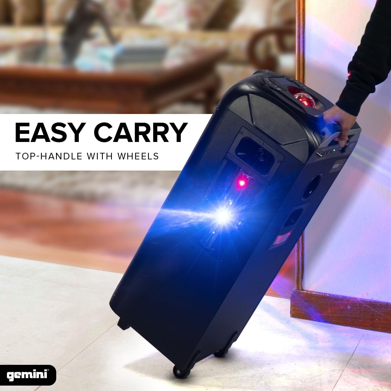 GPLT-360 Portable 1000 Watt Wireless Self Battery Powered Loud Bluetooth Party Tower Speaker Box with 360° of Sound and 360° of Beat Synced Light