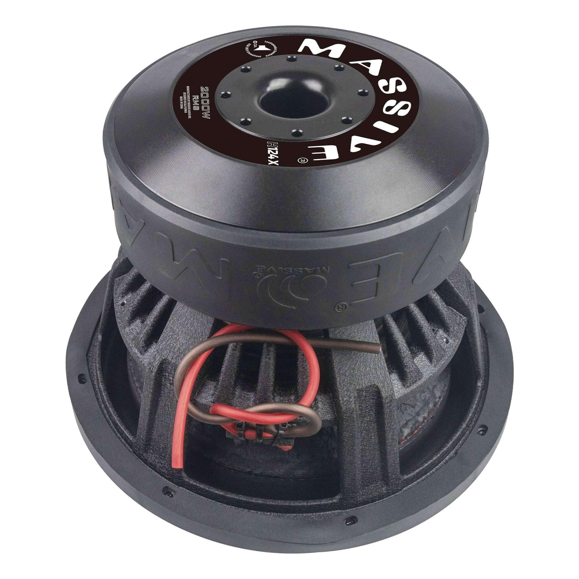Massive Audio H124X 12-inch 2000 Watts RMS Dual 4 Ohm 3" V.C. Mega Subwoofer Heavy Duty Direct Input Wires Connection