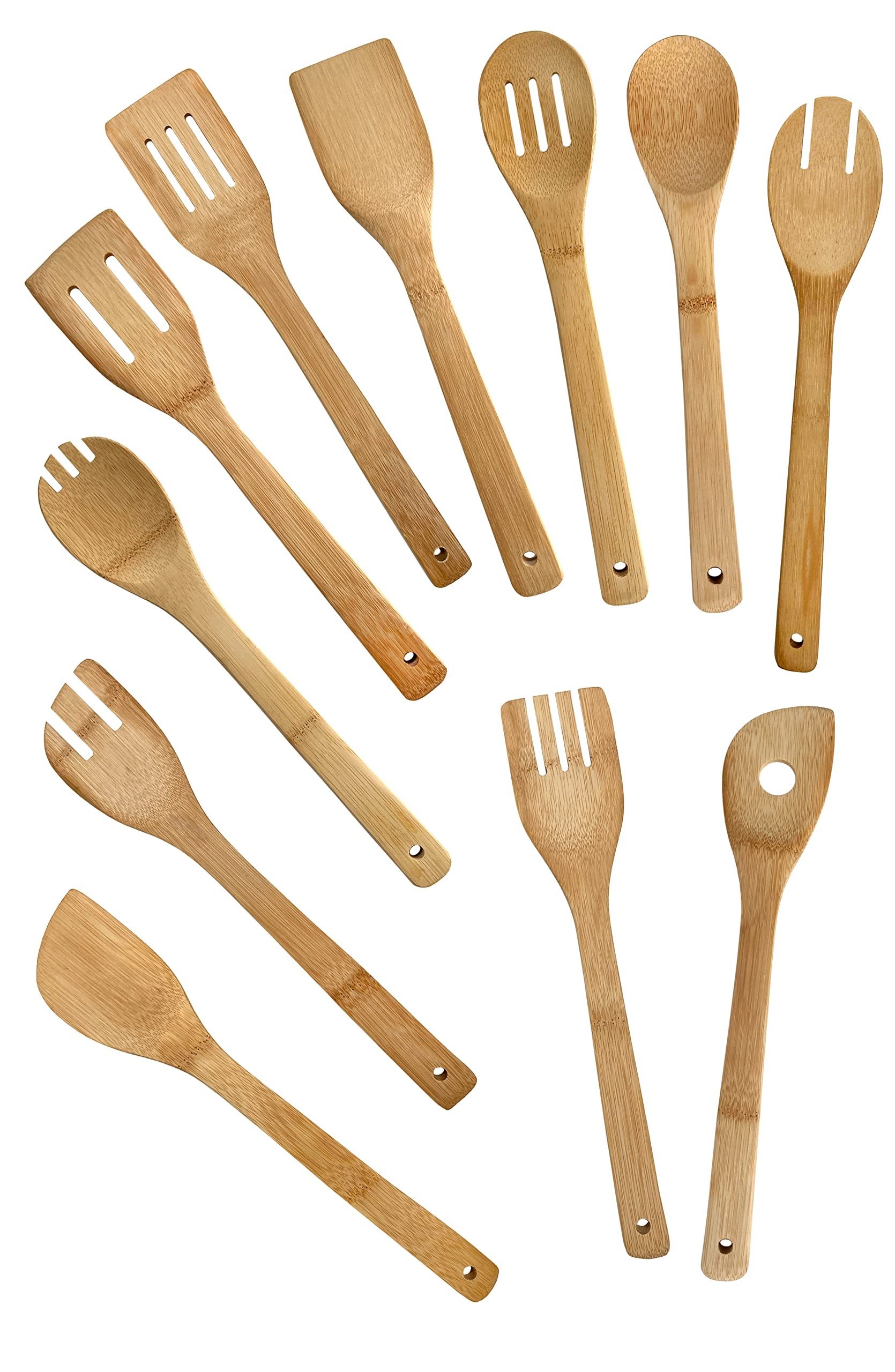 edge Bamboo Wooden Utensils Set with Caddy (Mint, 12-Piece)