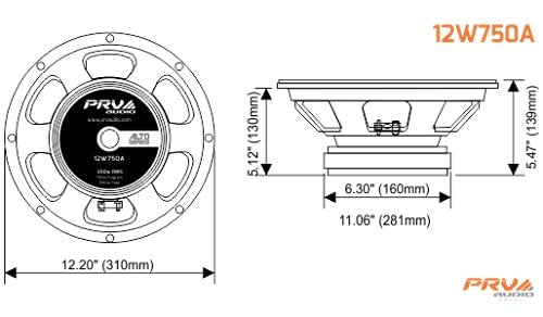 PRV AUDIO 12 Inch Woofer Speaker 12W750A 750 Watts Program Power, 8 Ohm, 2.5 in Voice Coil, 375 Watts RMS Pro Audio Systems Loudspeaker (Single)