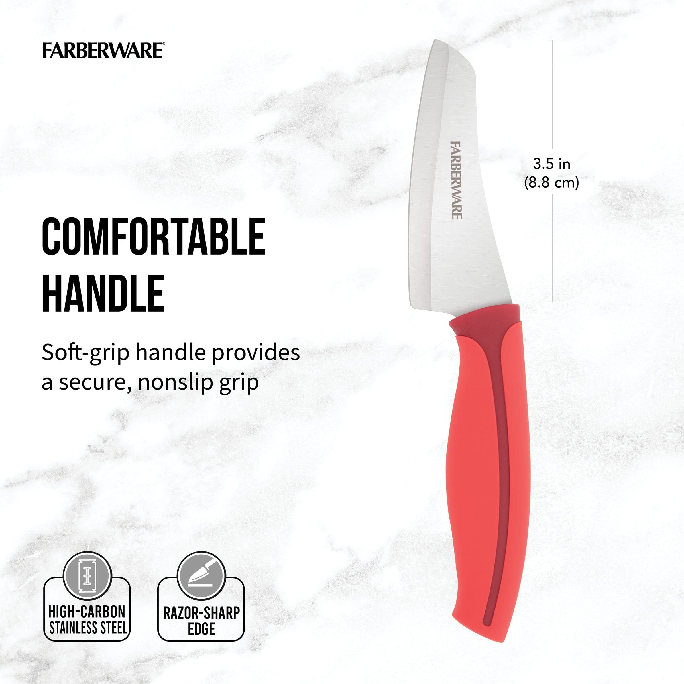 Farberware Precise Slice Santoku Parer Knife, 3.5 Inch, Red