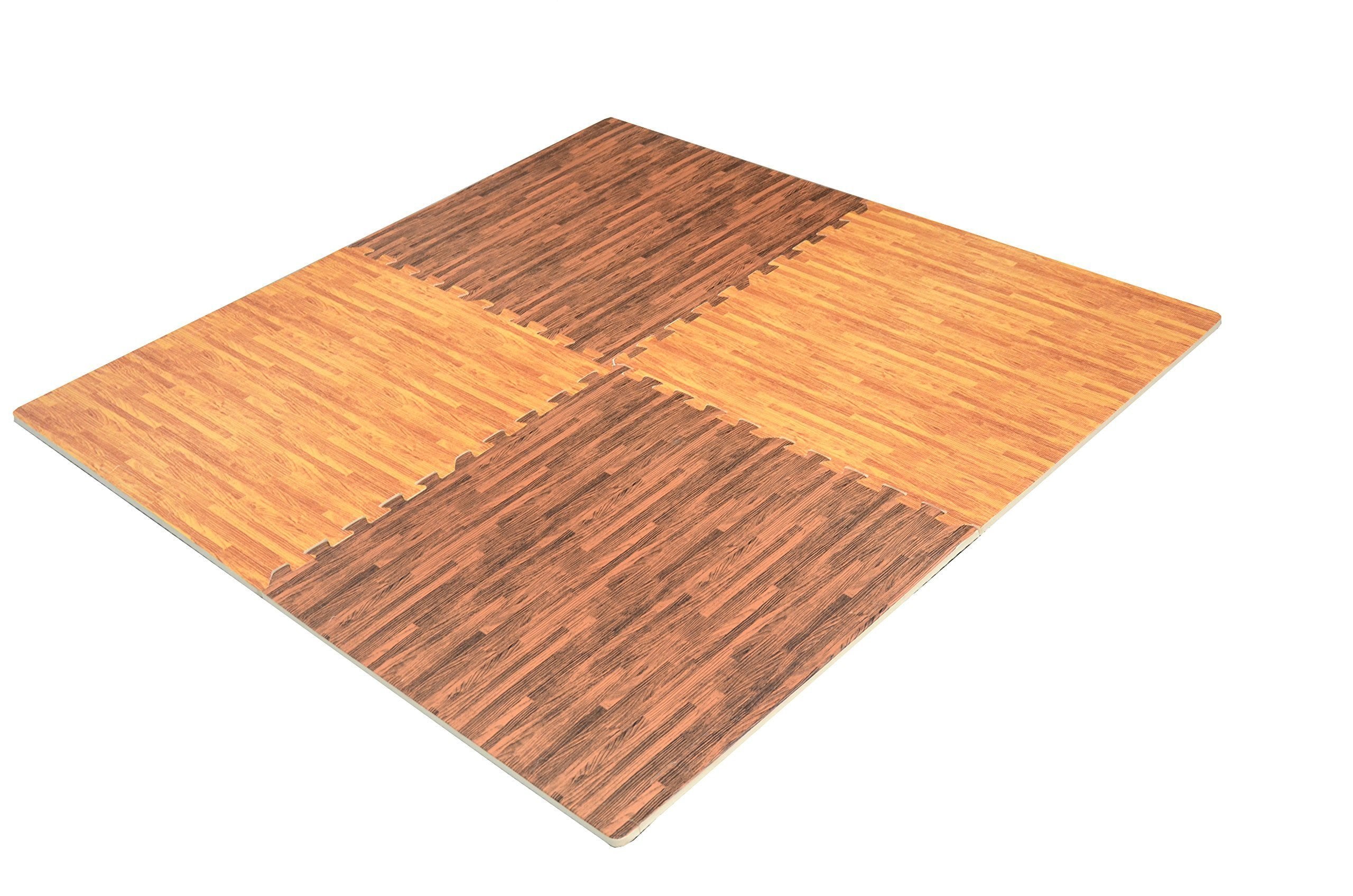 Foam Home Solutions Anti-Fatigue Interlocking Foam Flooring Tiles - Mats - 2 feet x 2 Feet - Wood Design - 2 Dark Color Wood and 2 Light Color Wood