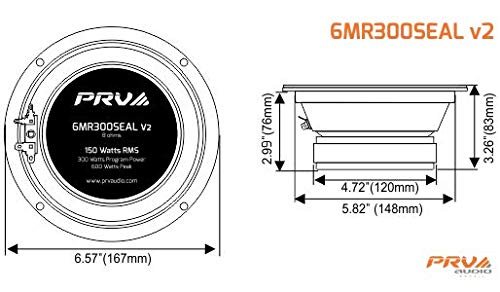 PRV AUDIO 6.5 Inch Midrange Sealed Basket Speaker 6MR300SEAL v2, 300 Watts 8 Ohm - HiFi Enclosures in Home Or Pro Audio (Single)