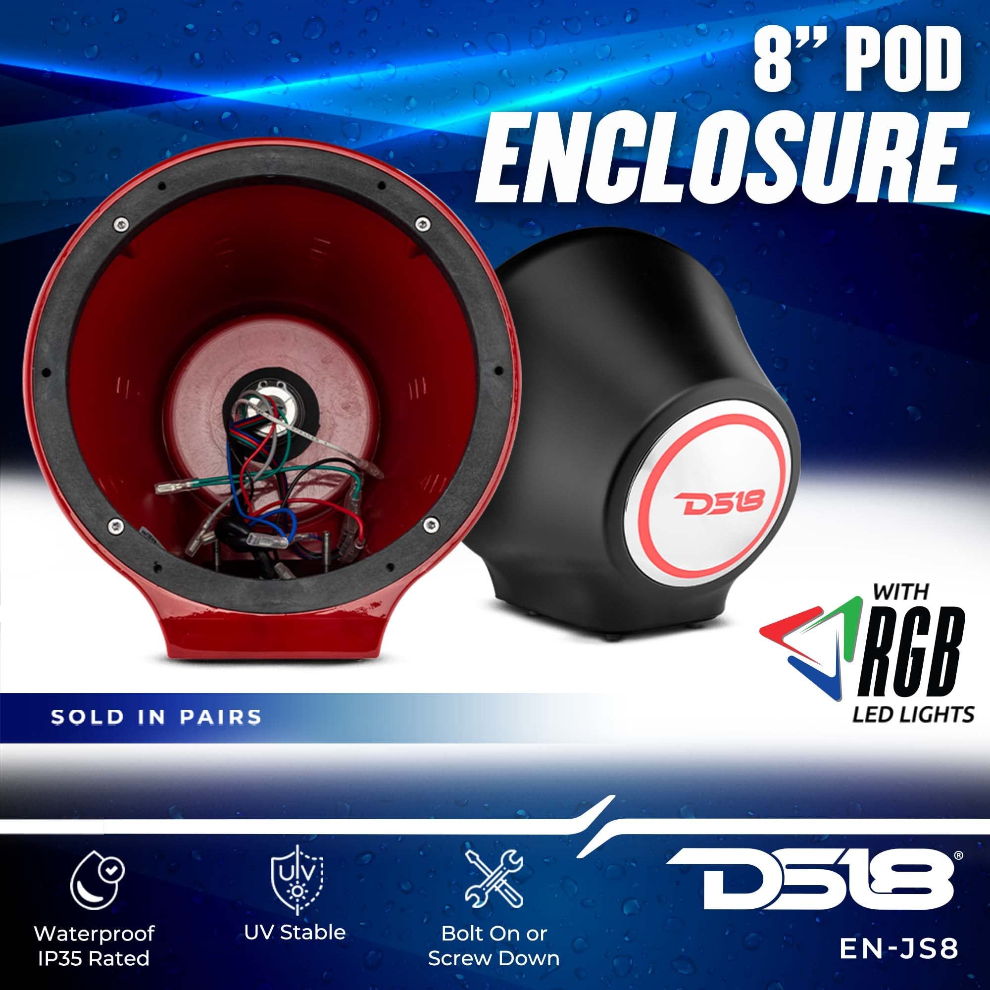 DS18 CF-JS8 Carbon Fiber Flat Mount POD Universal Enclosure 8" - for All Elements Jet SKI, Marine, Jeep & UTV/ATV - Pair (NO Speaker)